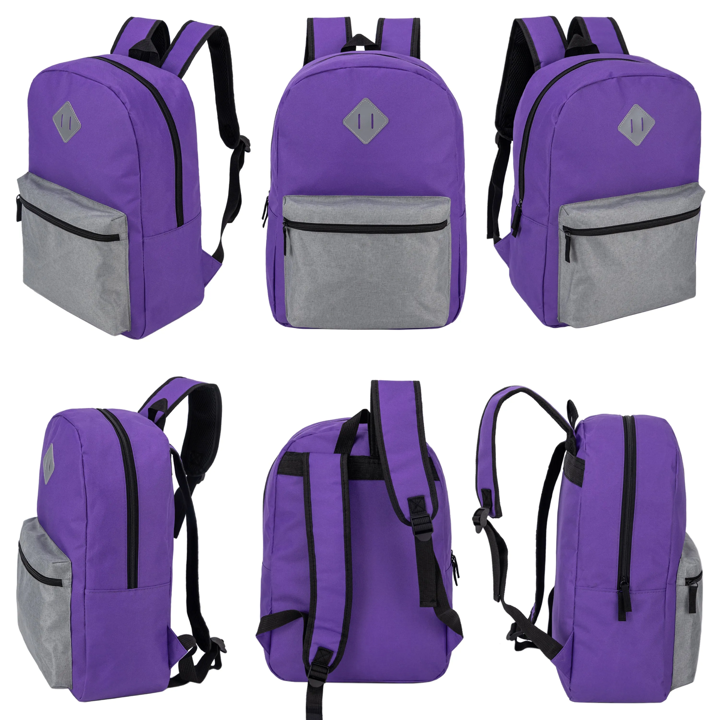 12 Diamond Patch 17" Backpacks in Multi Colors & Your Choice of 12 Bulk Hygiene Kits - Wholesale Care Package: Homeless, Emergency, Charity