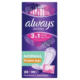 Always Dailies Singles Normal to Go Pantyliners 20 pcs