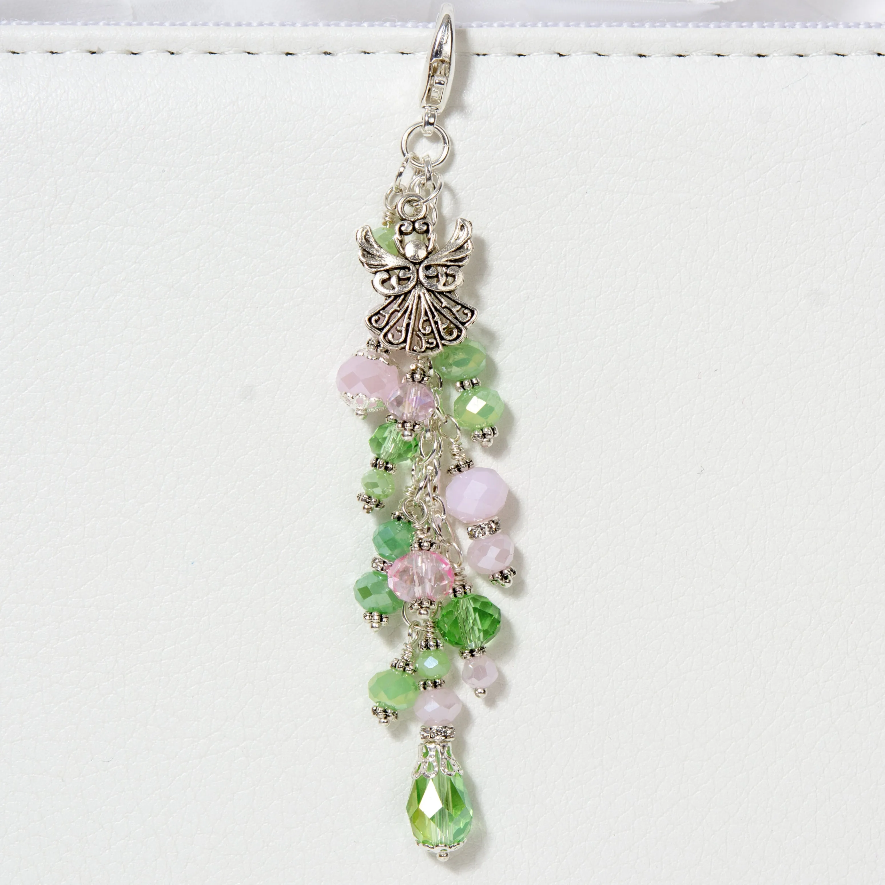 Angel Dangle Charm with Pink and Green Crystals