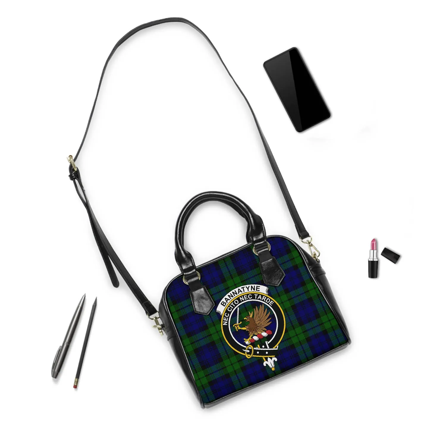 Bannatyne Tartan Shoulder Handbags with Family Crest