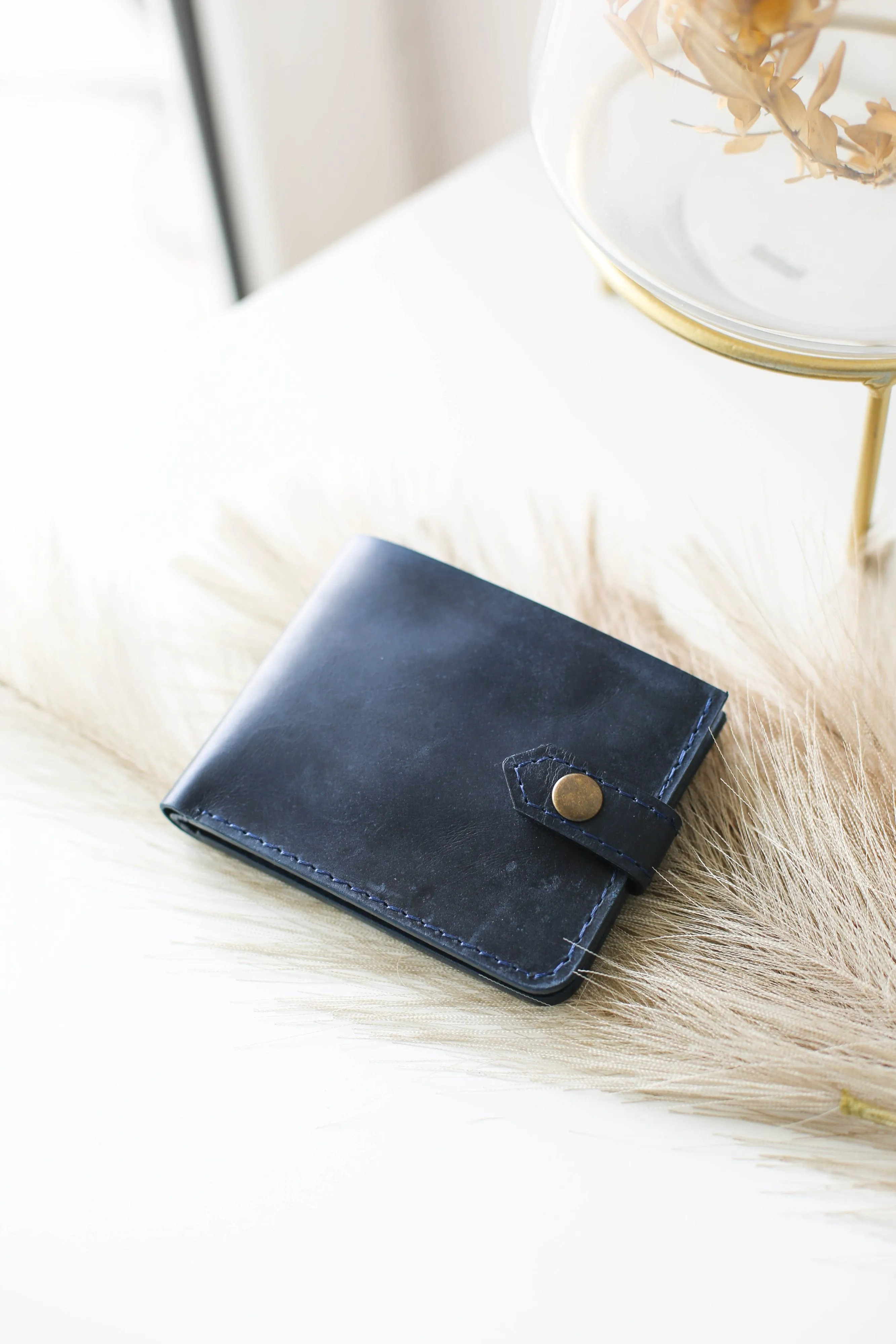 Bifold Leather Wallet - Blue