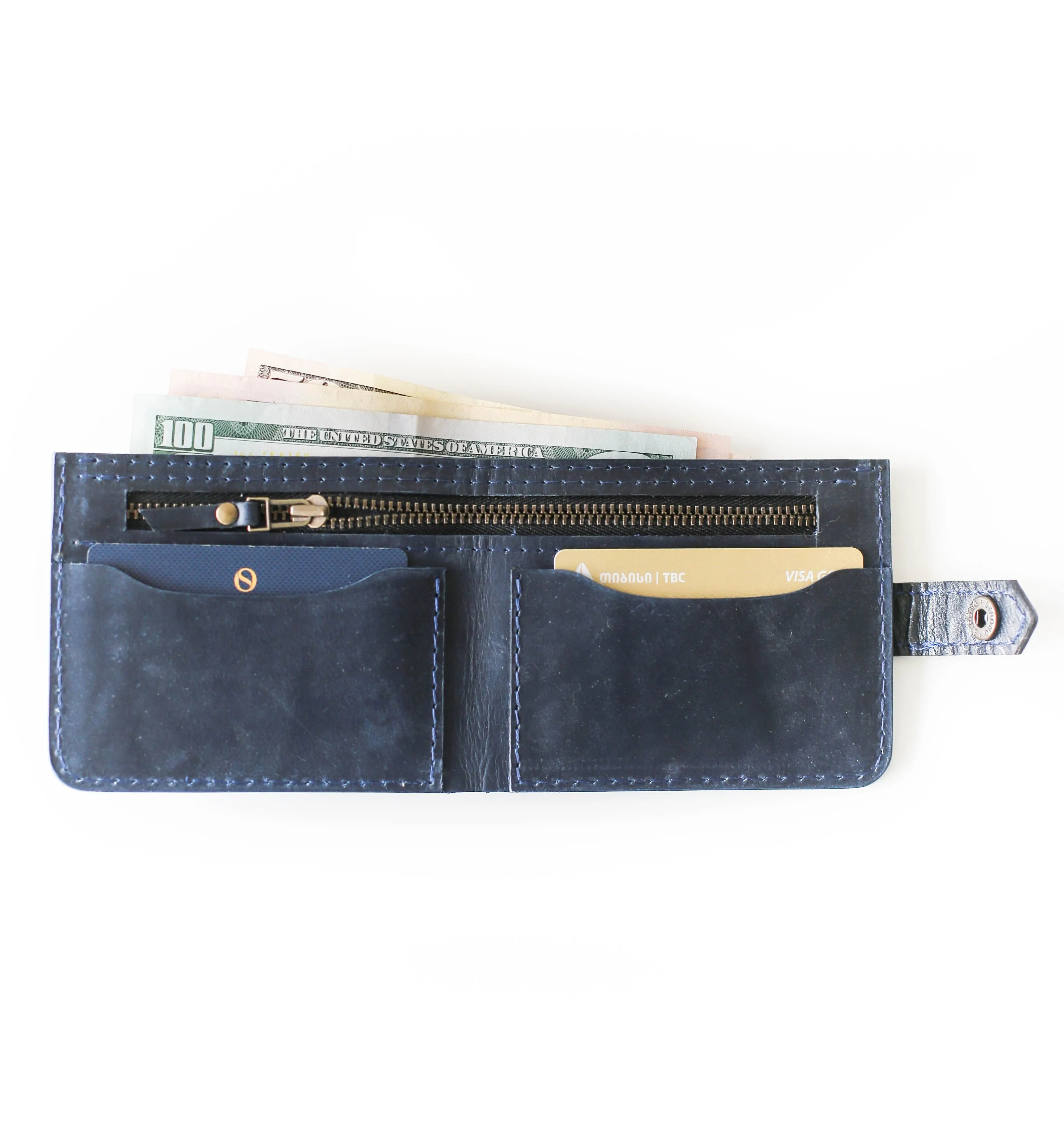 Bifold Leather Wallet - Blue