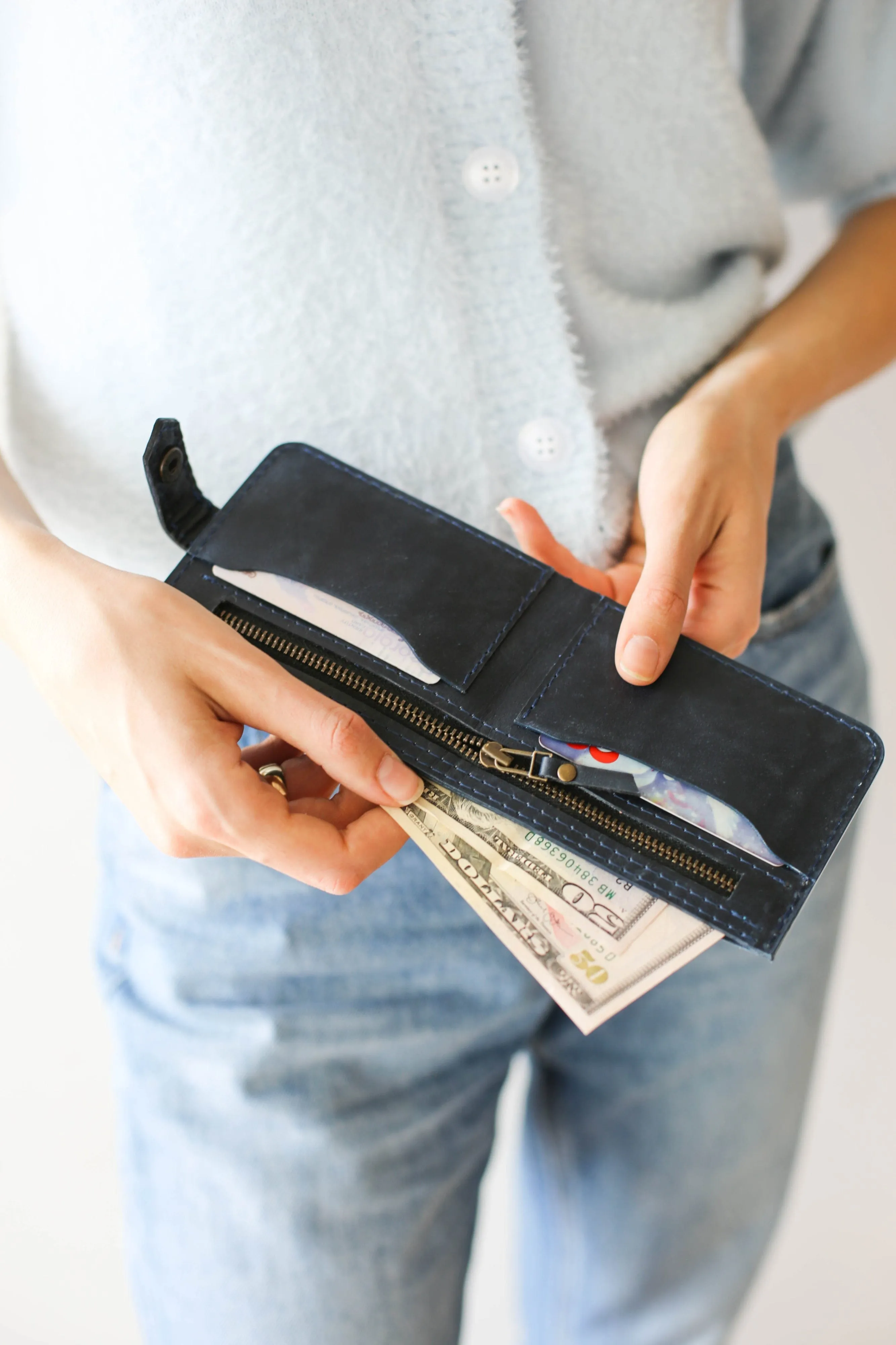 Bifold Leather Wallet - Blue