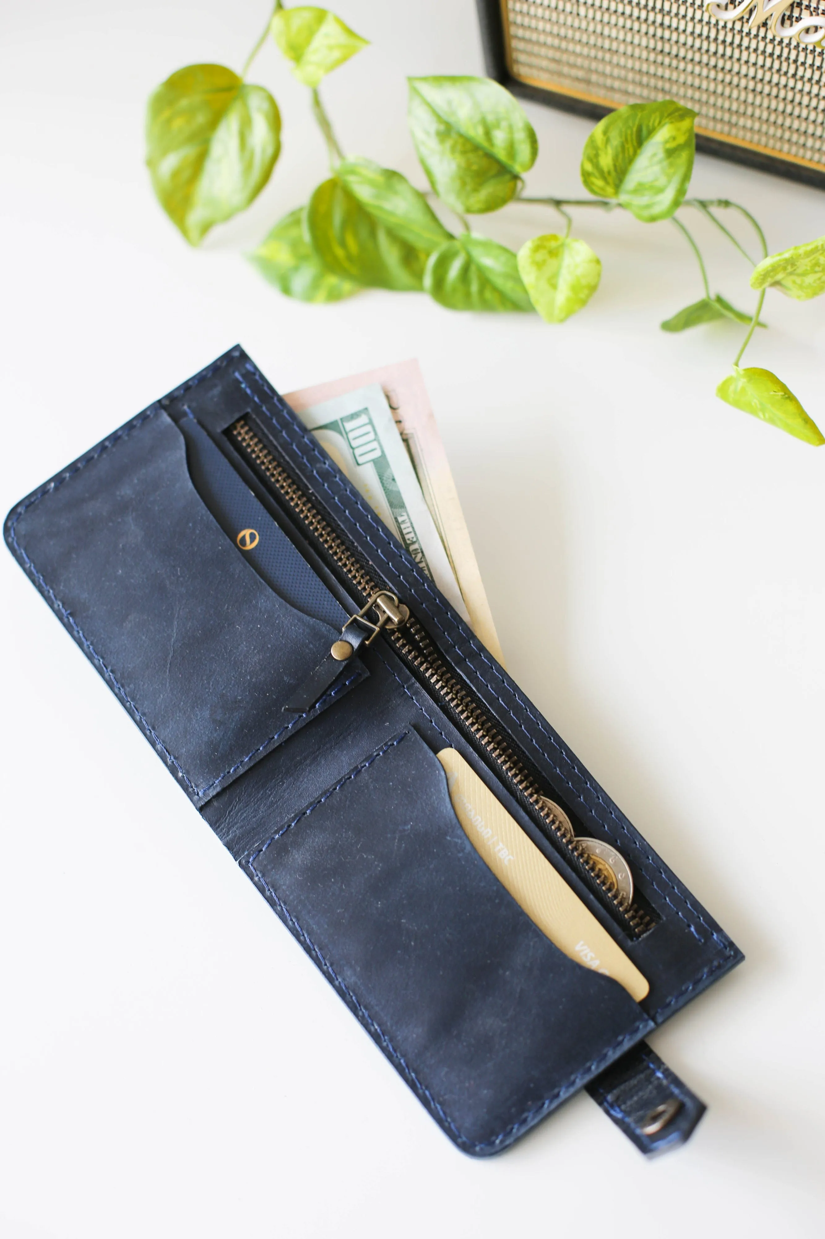 Bifold Leather Wallet - Blue