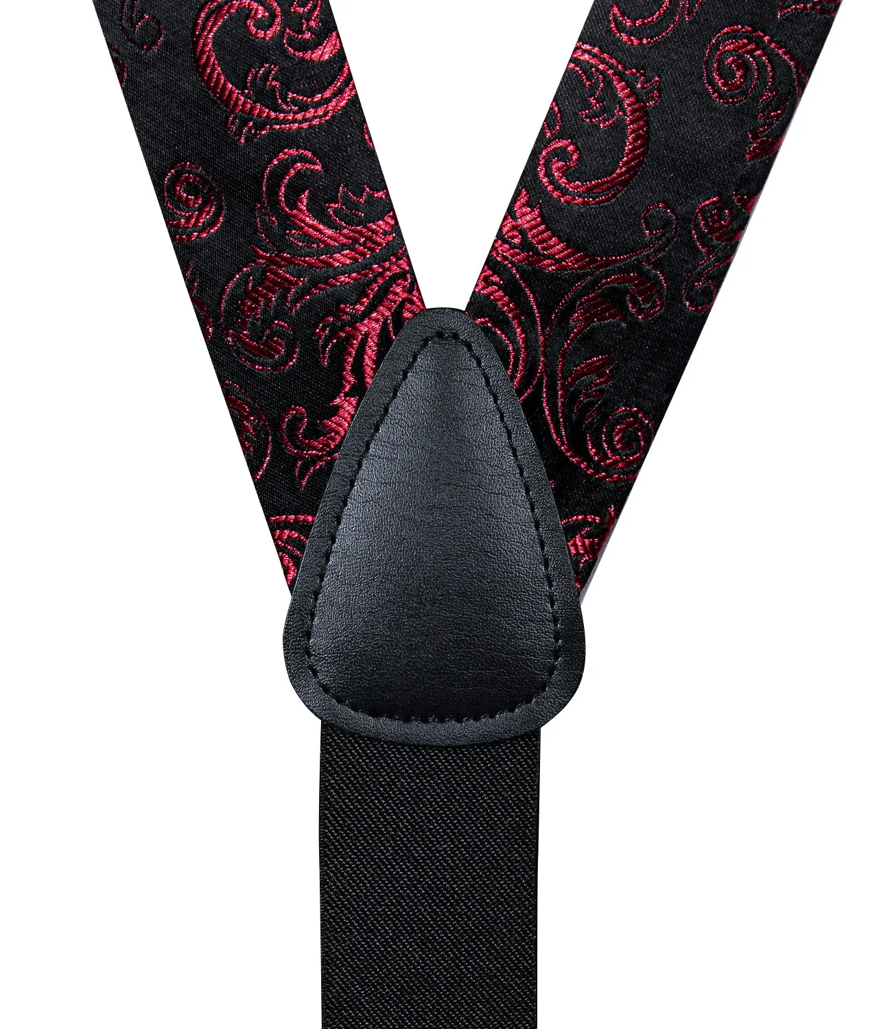 Black Burgundy Red Paisley Y Back Brace Clip-on Men's Suspender with Bow Tie Set