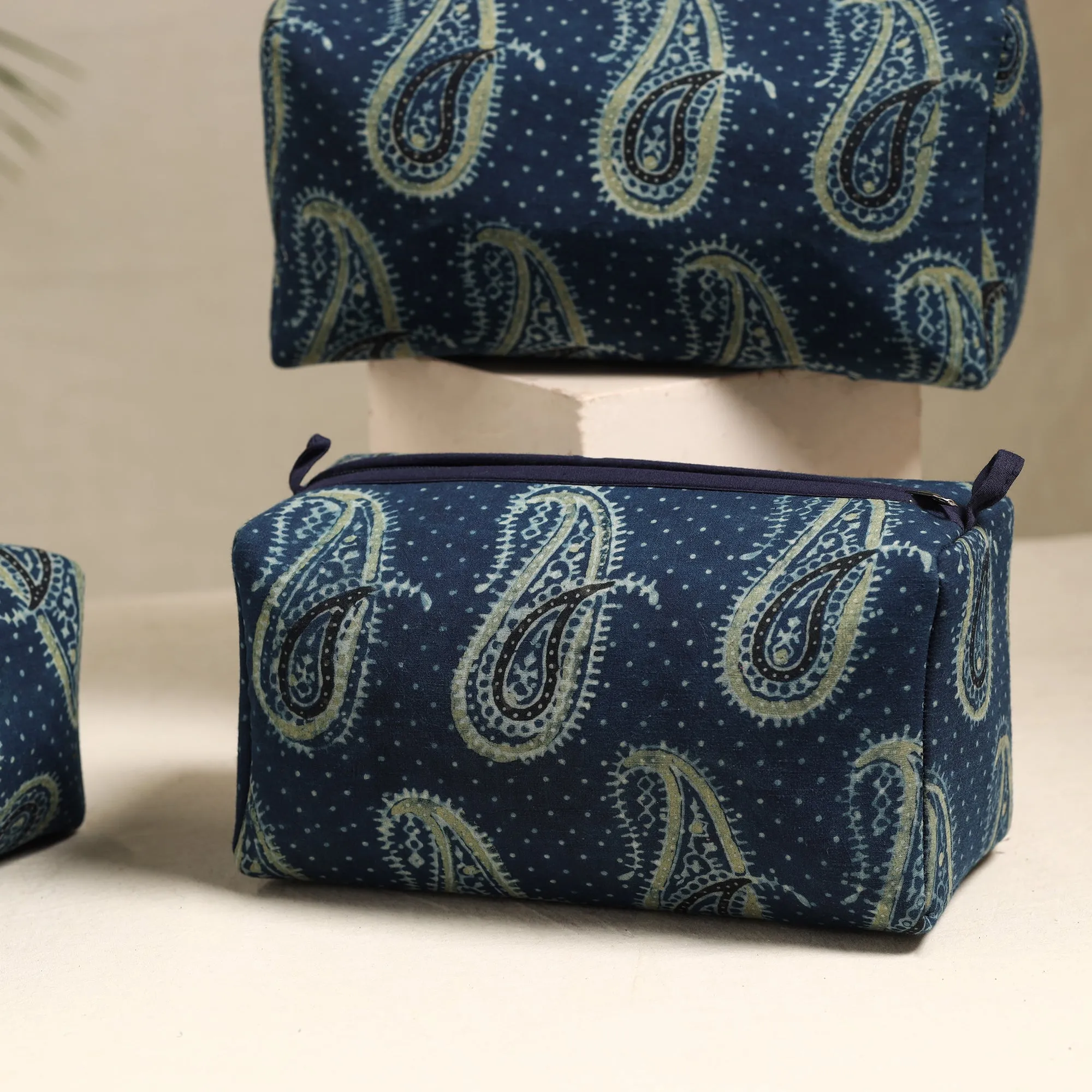 Blue - Handmade Cotton Toiletry Bags (Set of 3) 130