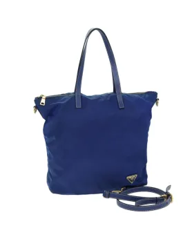 Blue Nylon Tote Bag with Shoulder Strap - Italian Made