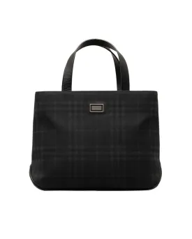 Canvas Leather Check Handbag in Navy Black by Burberry