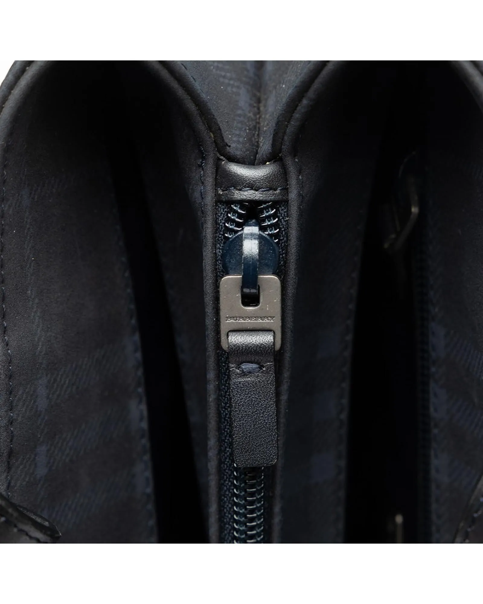 Canvas Leather Check Handbag in Navy Black by Burberry