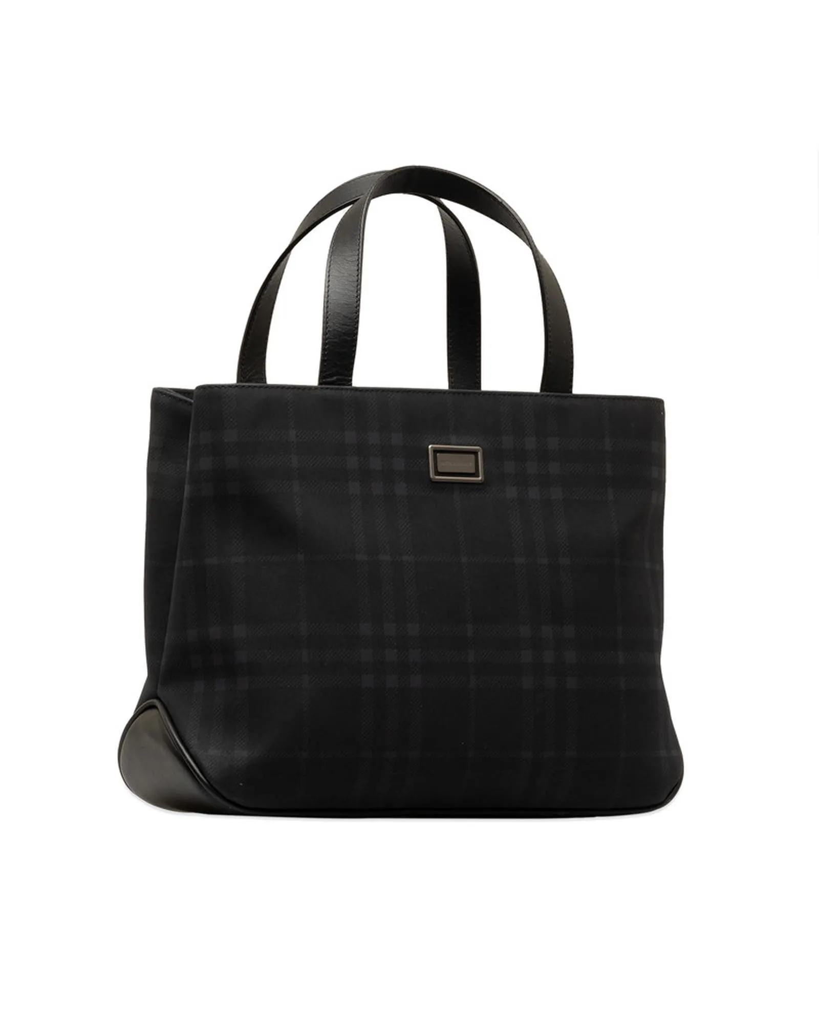 Canvas Leather Check Handbag in Navy Black by Burberry