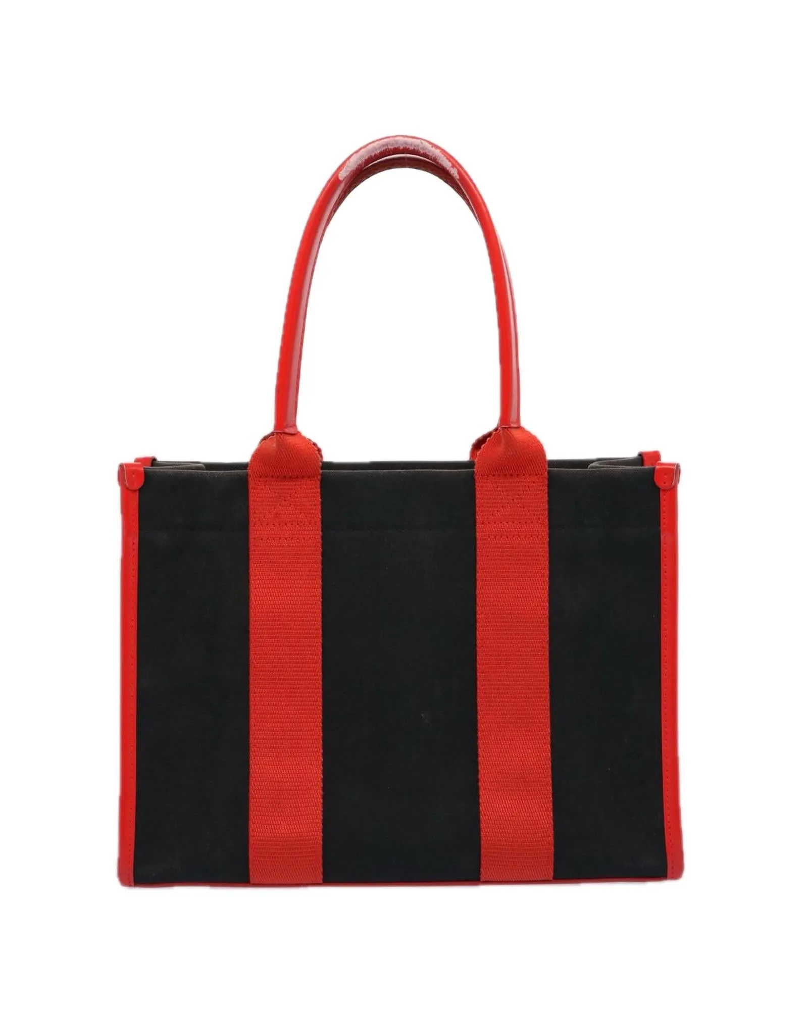 Canvas Small Hand Bag with Hard Ware Detail in Black and Red