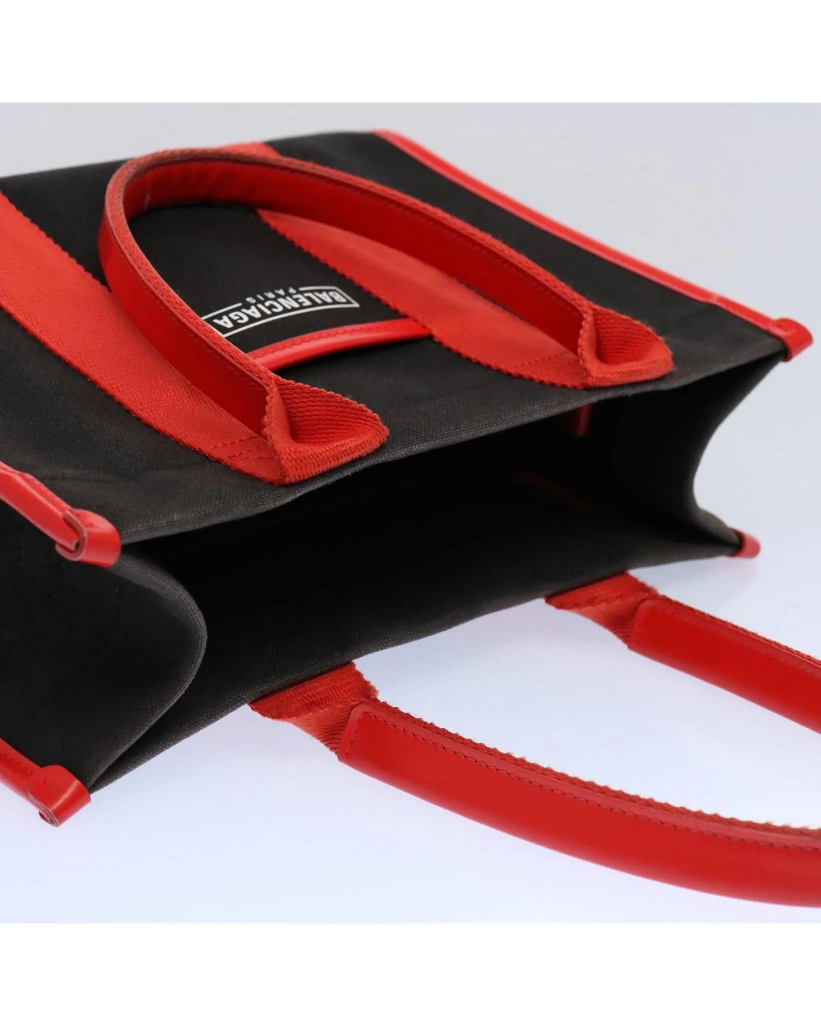 Canvas Small Hand Bag with Hard Ware Detail in Black and Red