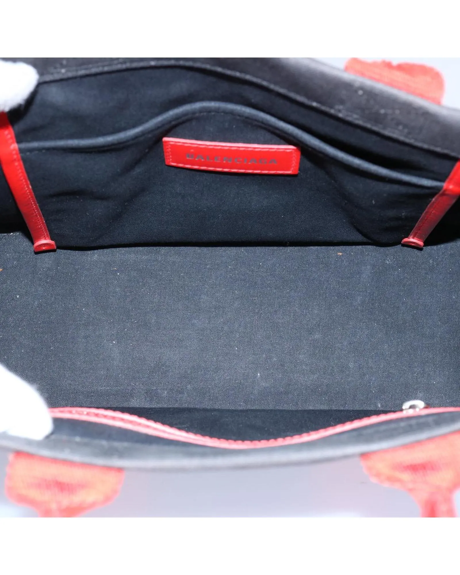 Canvas Small Hand Bag with Hard Ware Detail in Black and Red