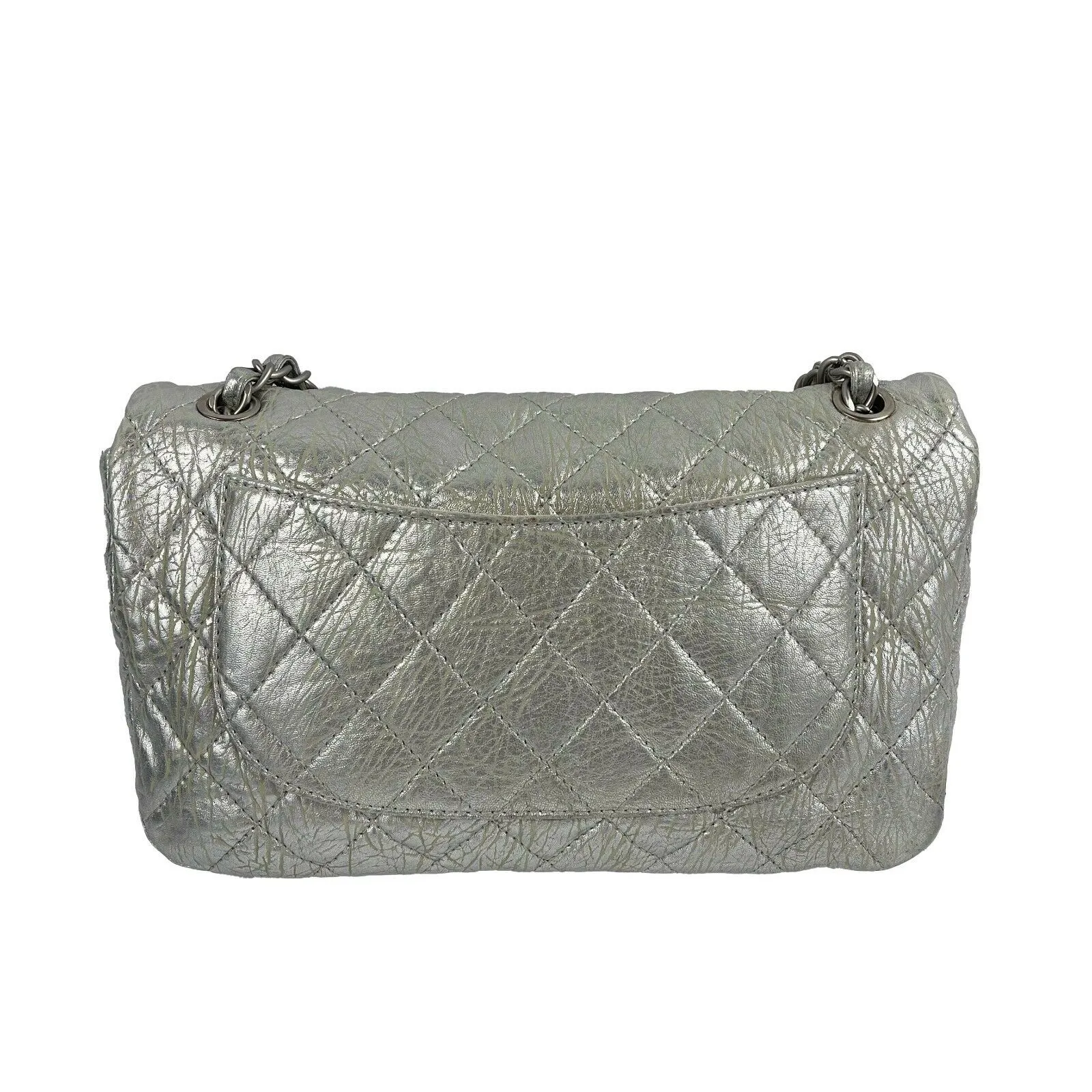 CHANEL - Silver Jumbo Icy Crinkled Leather Flap Bag - Shoulder Bag / Crossbody