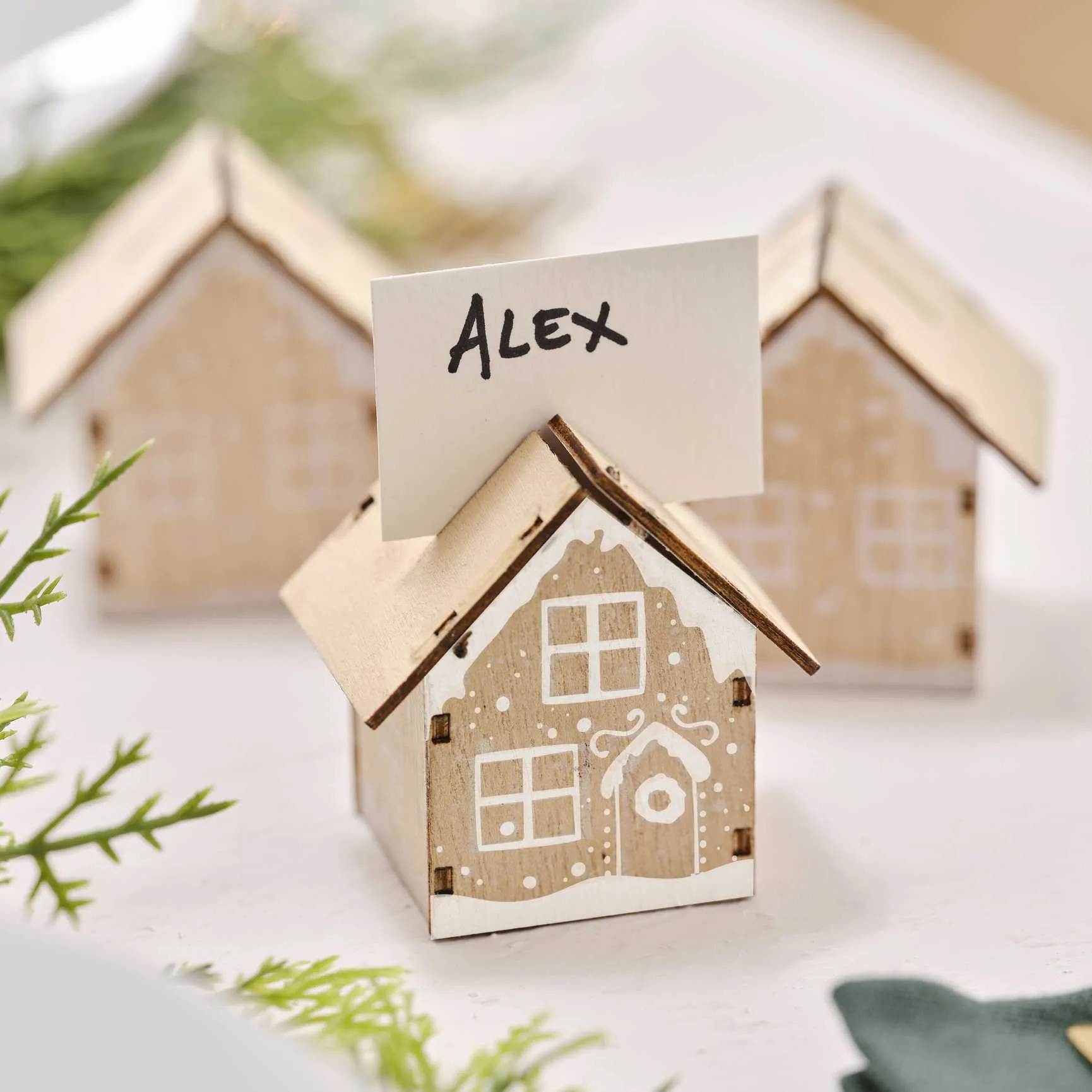 Christmas House Wooden Place Card Holders x 6