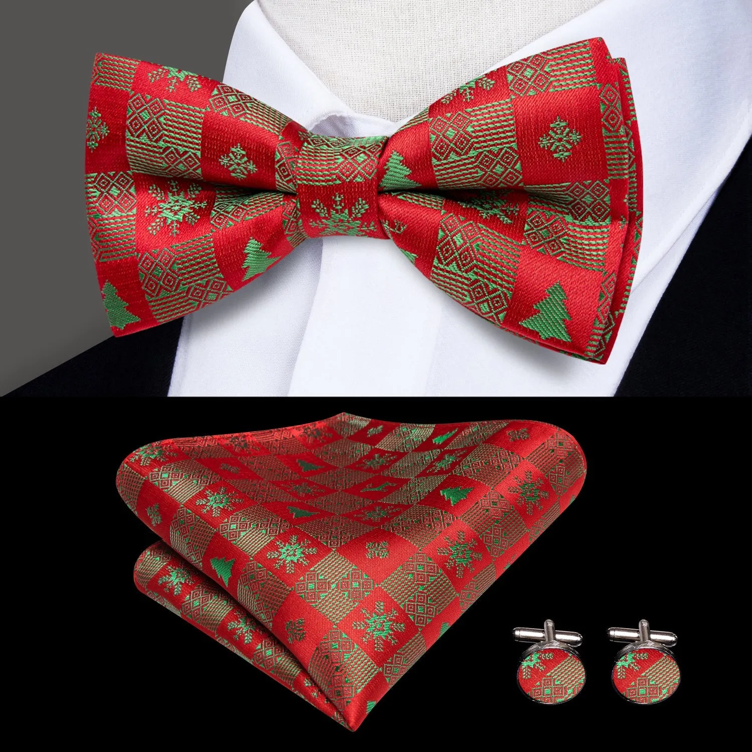 Christmas Red Green Tree Novelty Y Back Brace Clip-on Men's Suspender with Bow Tie Set