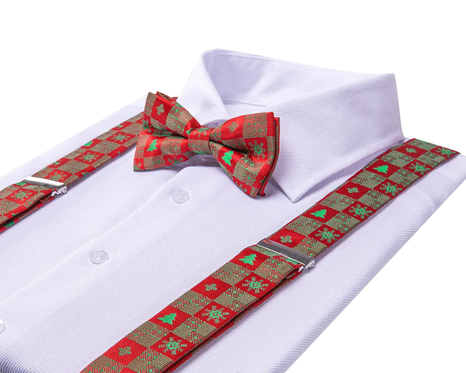 Christmas Red Green Tree Novelty Y Back Brace Clip-on Men's Suspender with Bow Tie Set