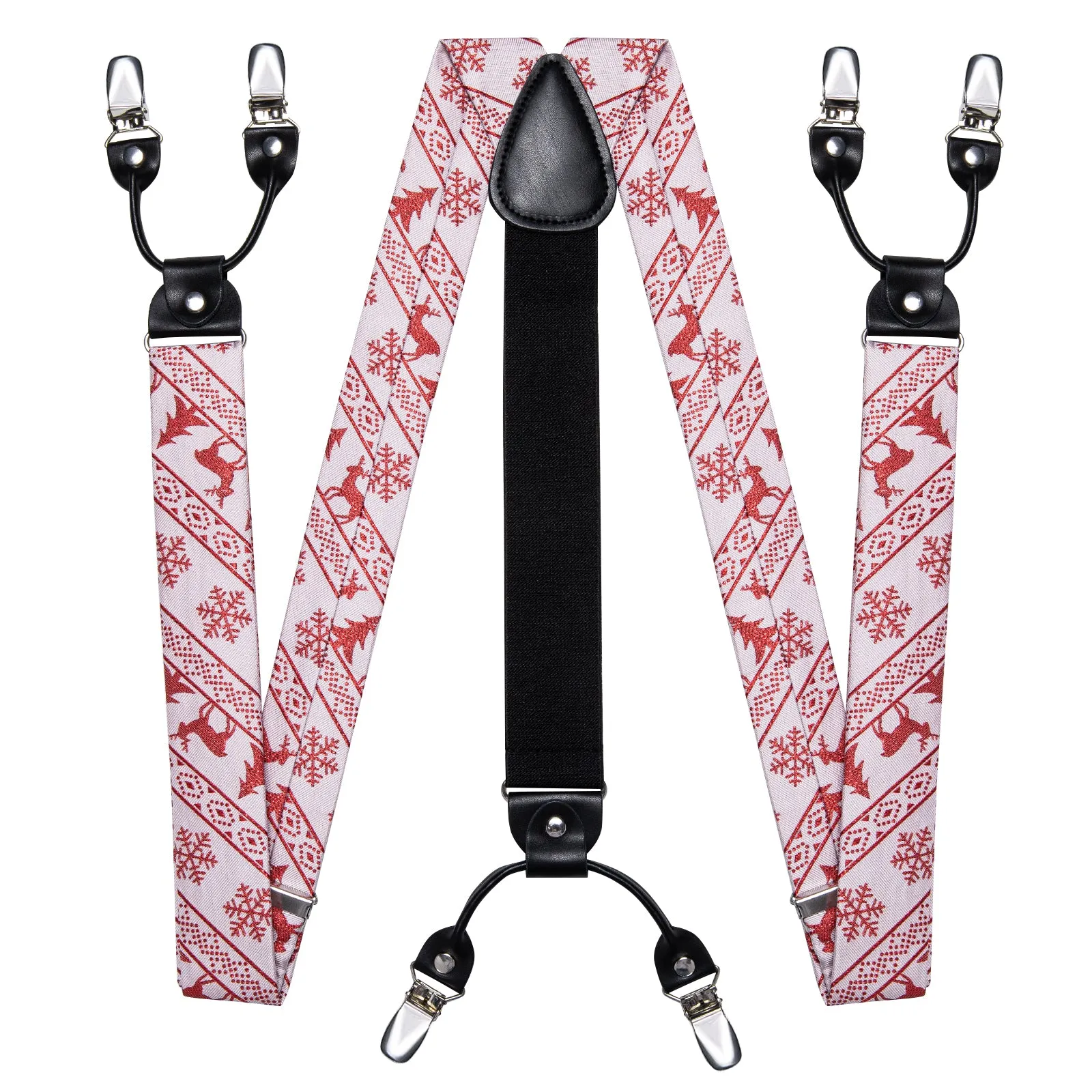 Christmas White Red Elk Novelty Y Back Brace Clip-on Men's Suspender with Bow Tie Set