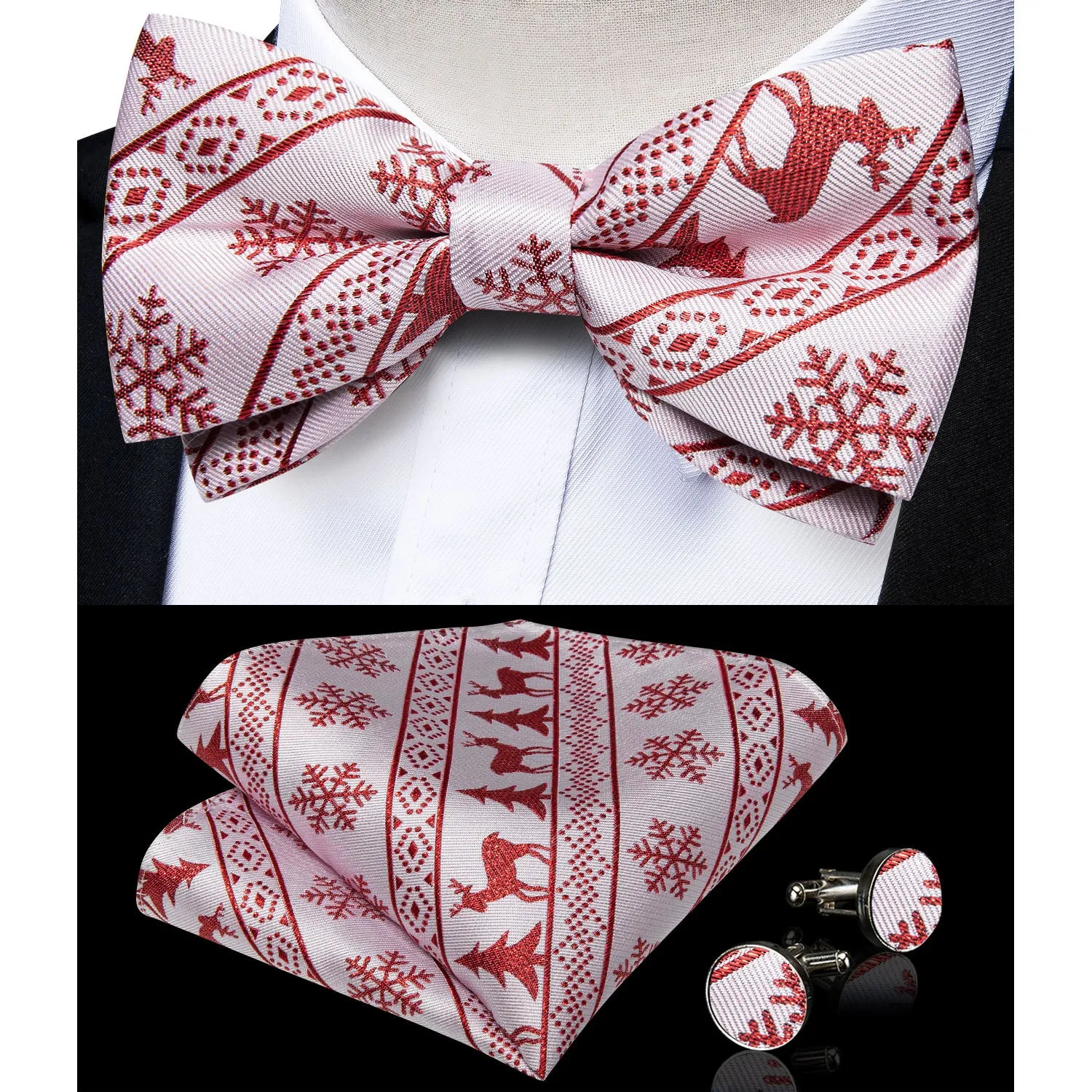 Christmas White Red Elk Novelty Y Back Brace Clip-on Men's Suspender with Bow Tie Set