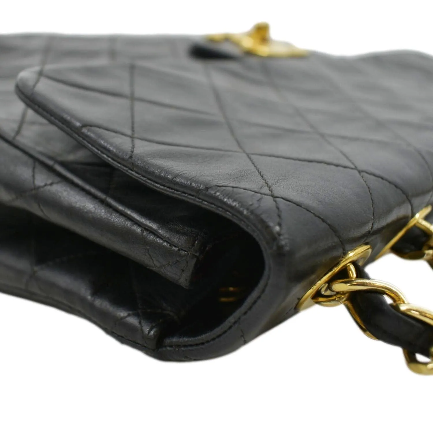 CL Maxi Vintage Flap Quilted Leather Shoulder Bag Black