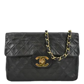 CL Maxi Vintage Flap Quilted Leather Shoulder Bag Black