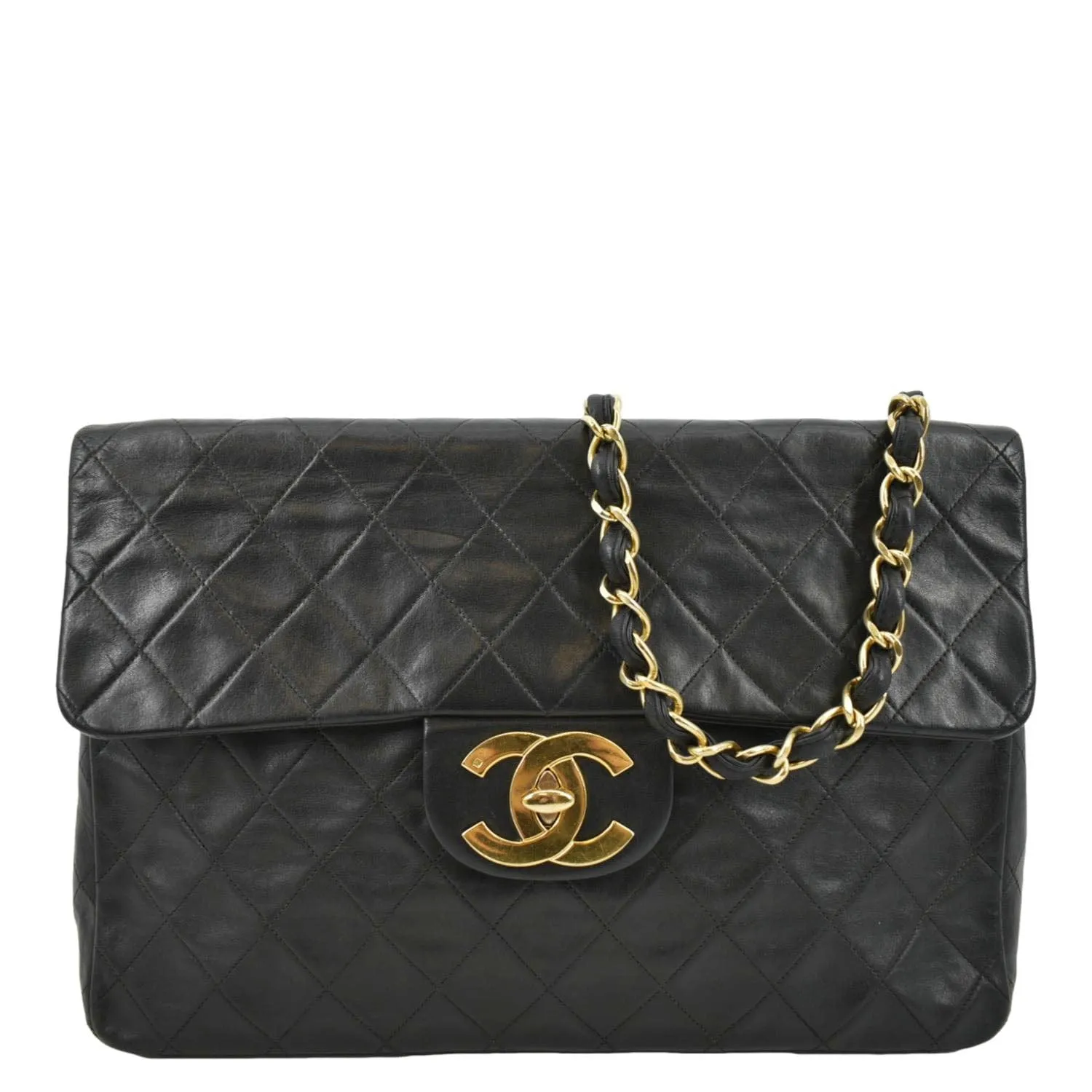 CL Maxi Vintage Flap Quilted Leather Shoulder Bag Black