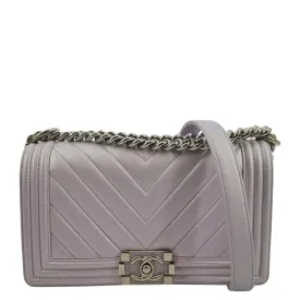 CL Medium Boy Flap Metallic Chevron Shoulder Bag Light Purple