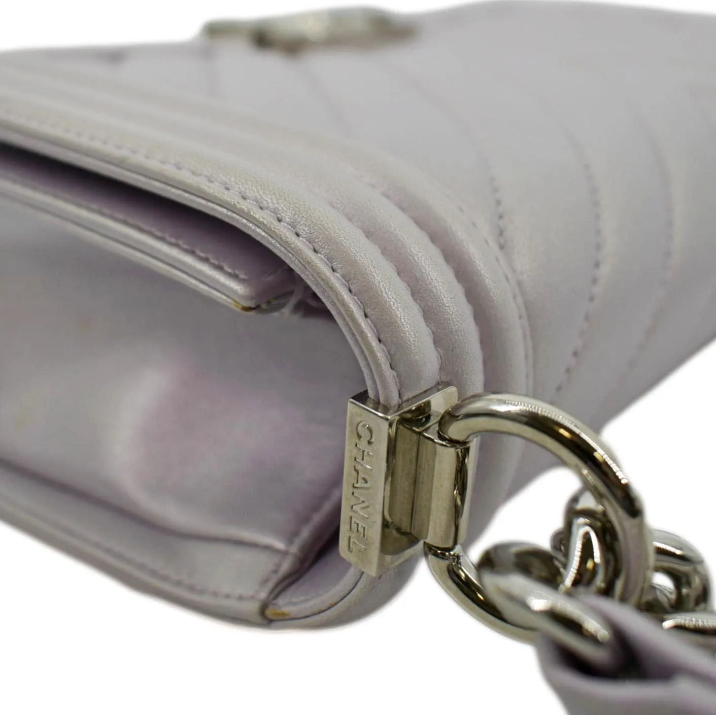 CL Medium Boy Flap Metallic Chevron Shoulder Bag Light Purple