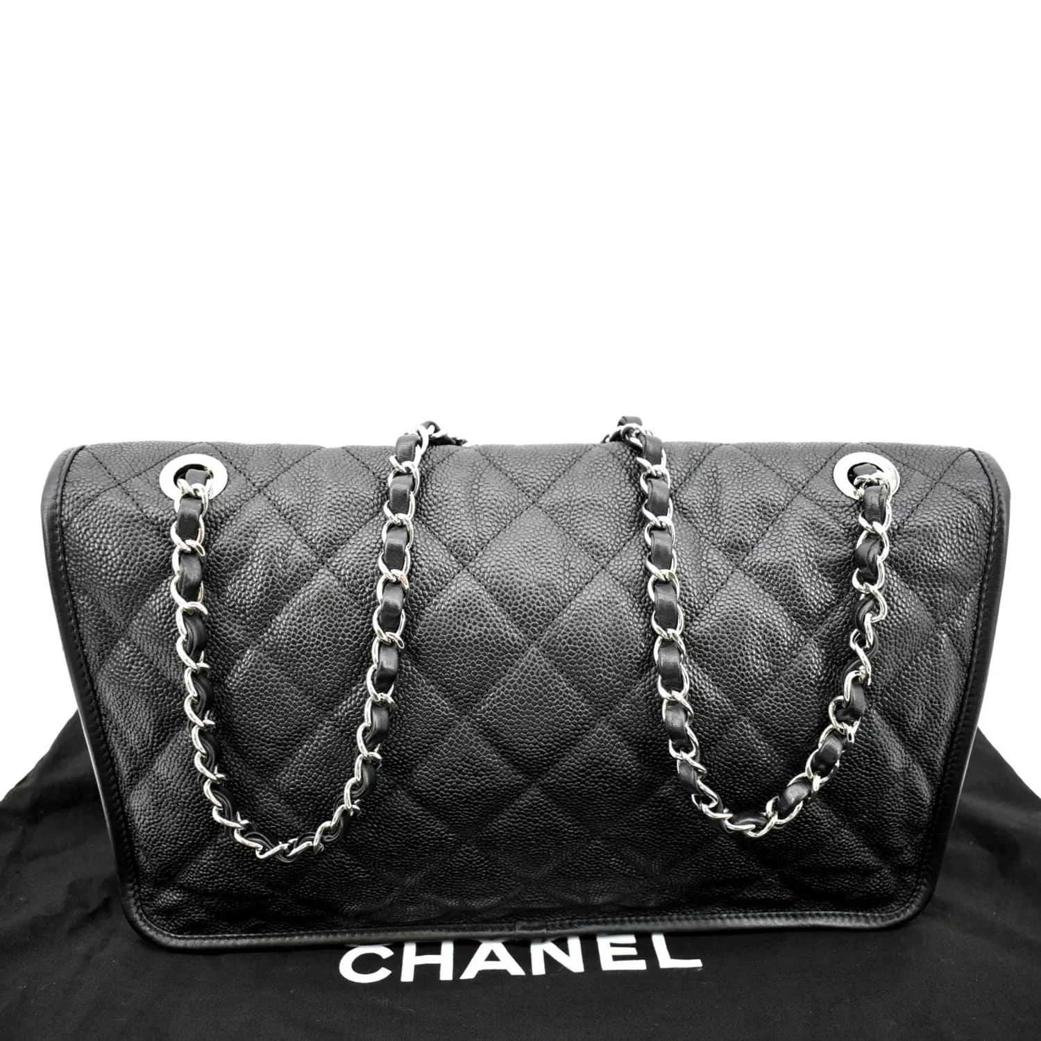 CL Riviera Flap Large Quilted Caviar Leather Shoulder Bag Black