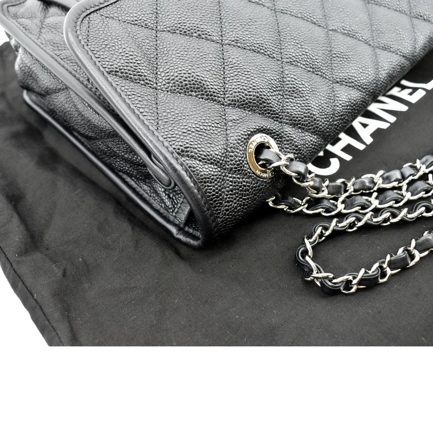 CL Riviera Flap Large Quilted Caviar Leather Shoulder Bag Black