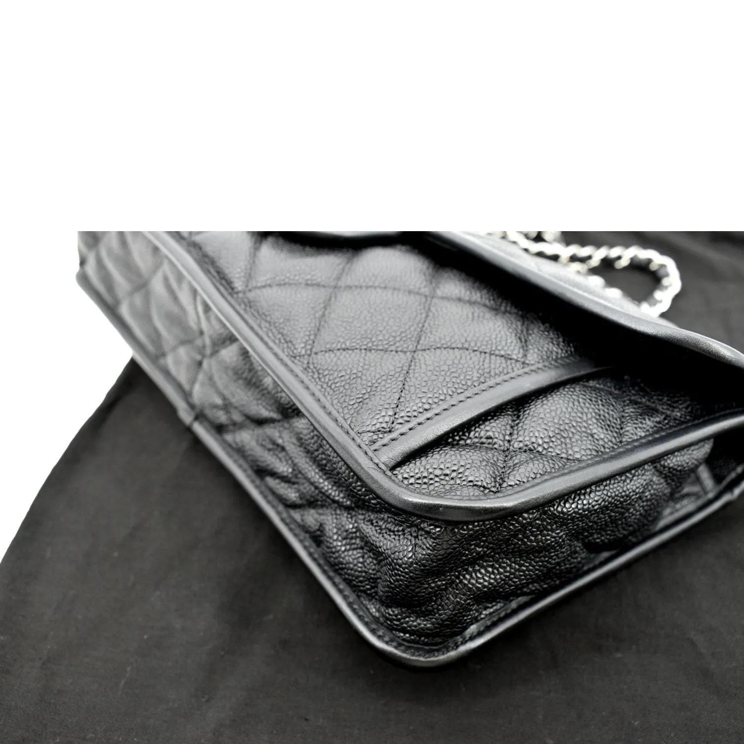 CL Riviera Flap Large Quilted Caviar Leather Shoulder Bag Black