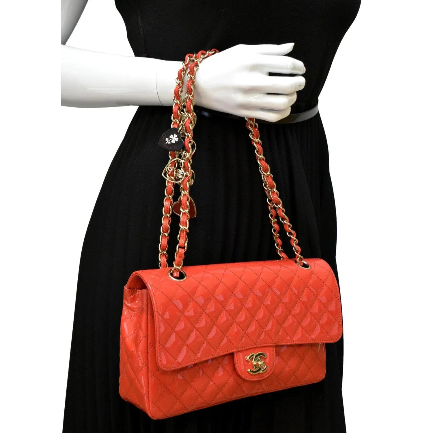 CL Valentines Classic Flap Quilted Patent Leather Shoulder Bag Red