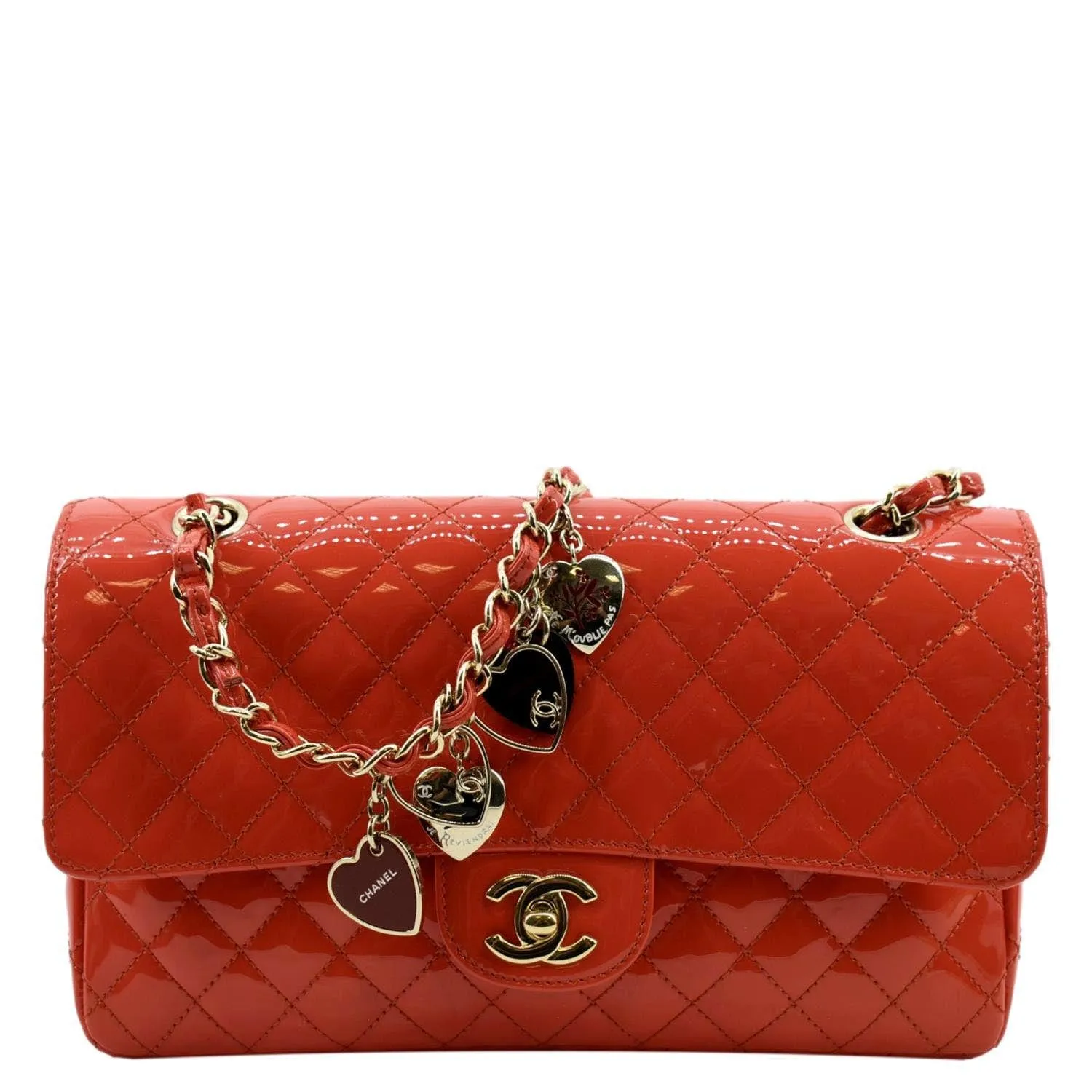 CL Valentines Classic Flap Quilted Patent Leather Shoulder Bag Red