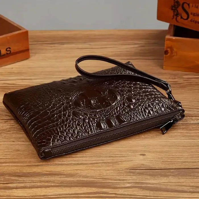 Clutch Brown Croc Wristlet Bag for Women