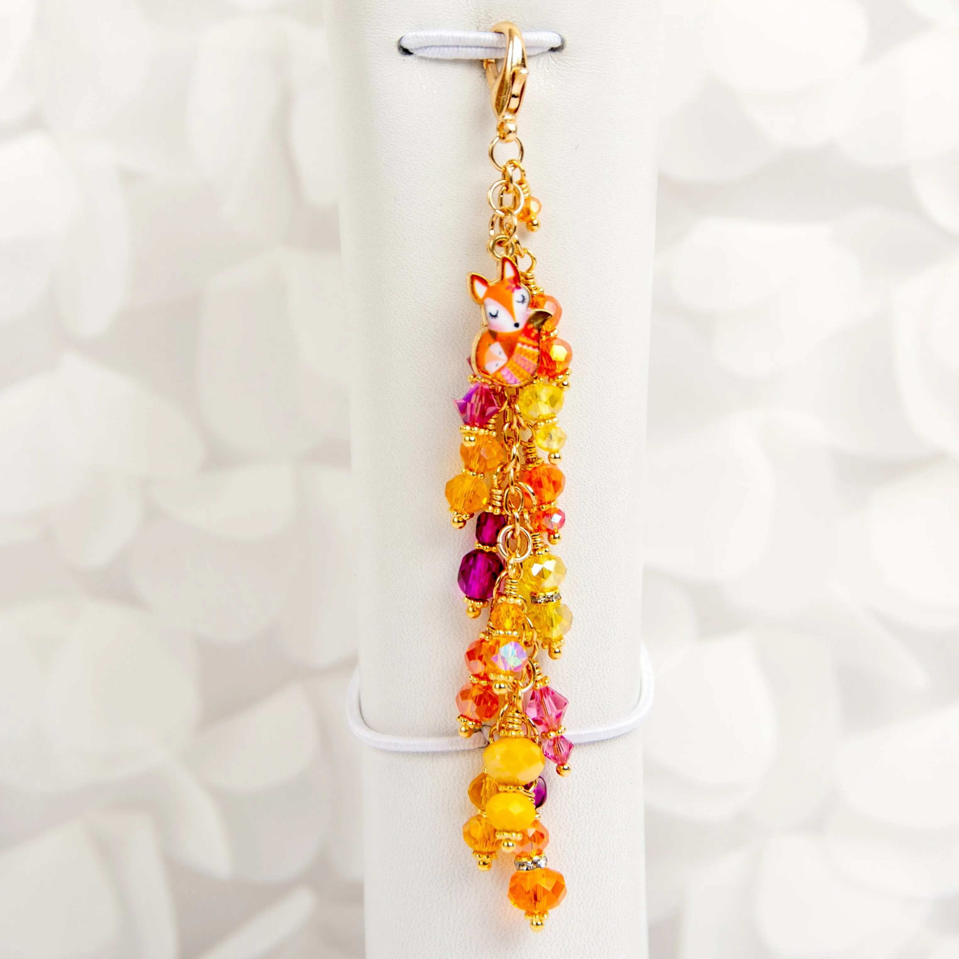 Cute Fox Planner Charm with Orange, Yellow and Pink Crystal Dangle