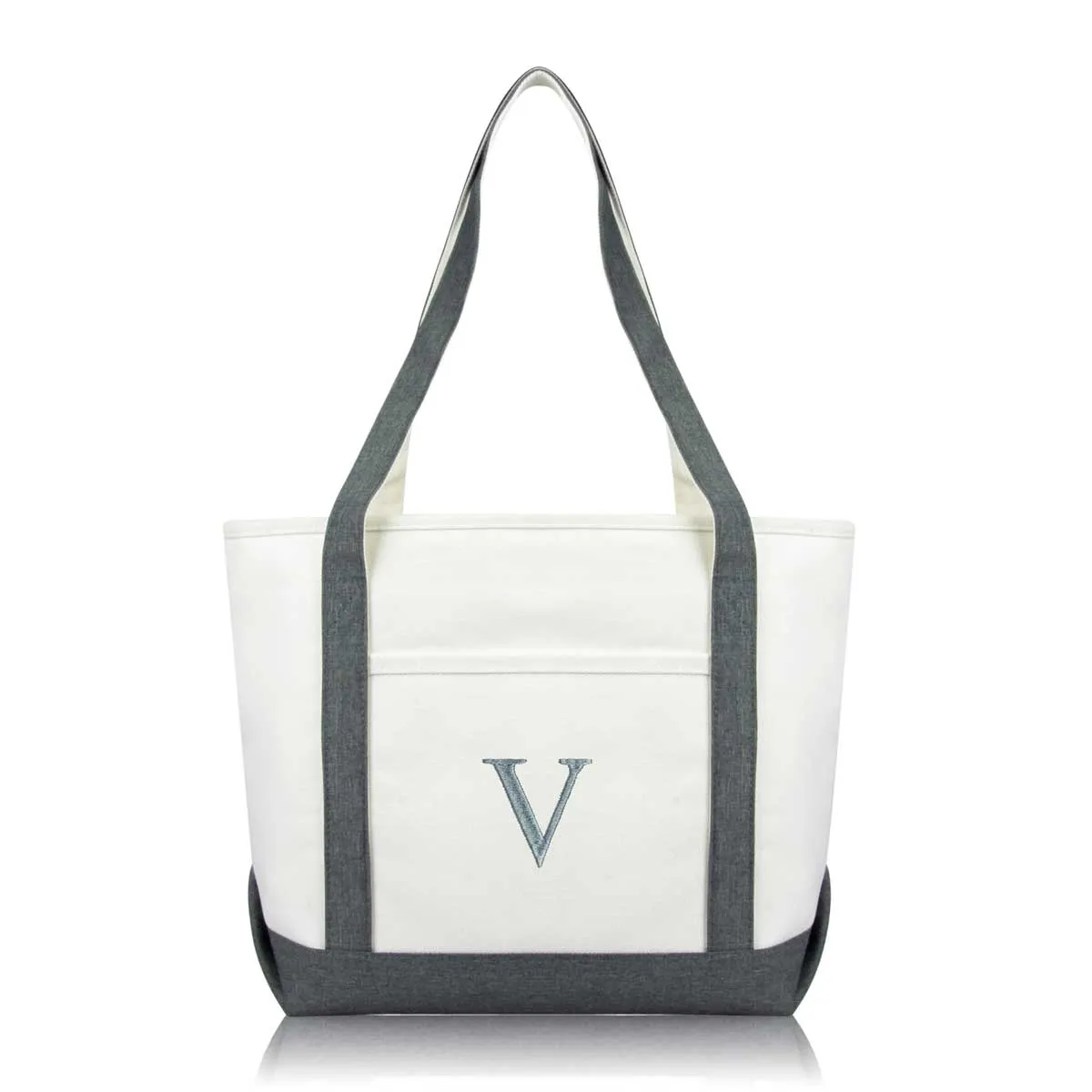 Dalix Medium Personalized Tote Bag Monogrammed Initial Letter - V