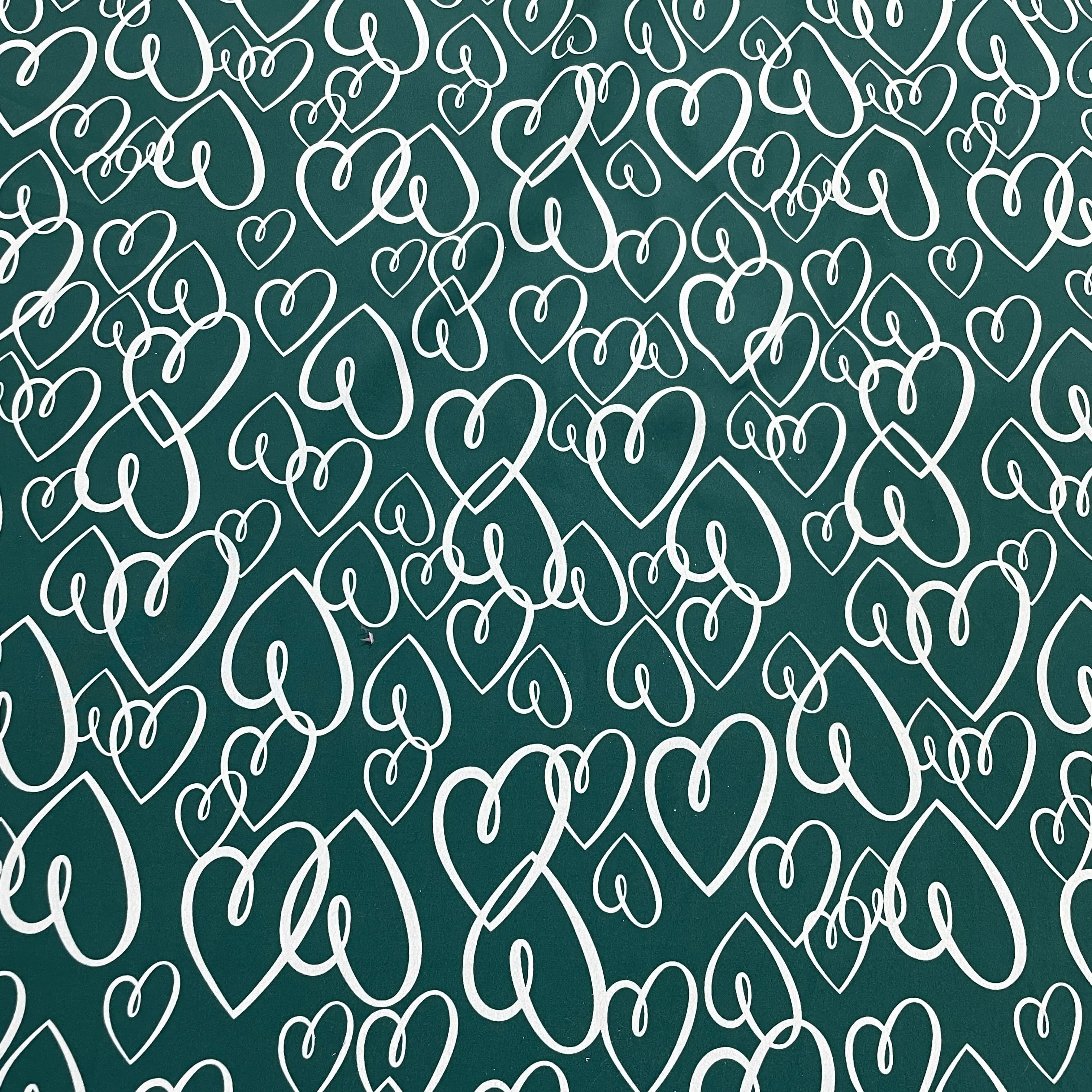 Dark Green Heart Print Crepe Fabric