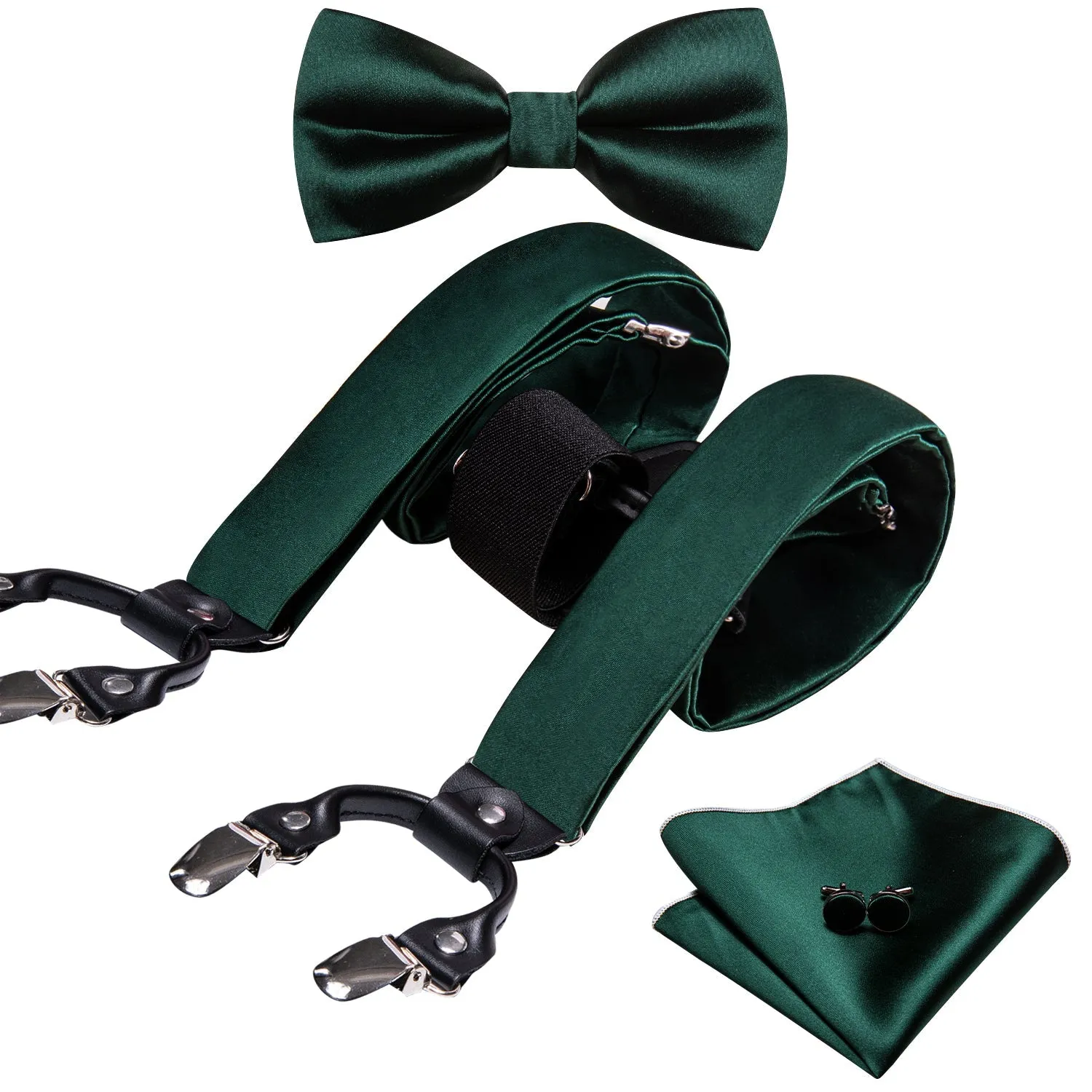 Dark Green Solid Y Back Brace Clip-on Men's Suspender with Bow Tie Set