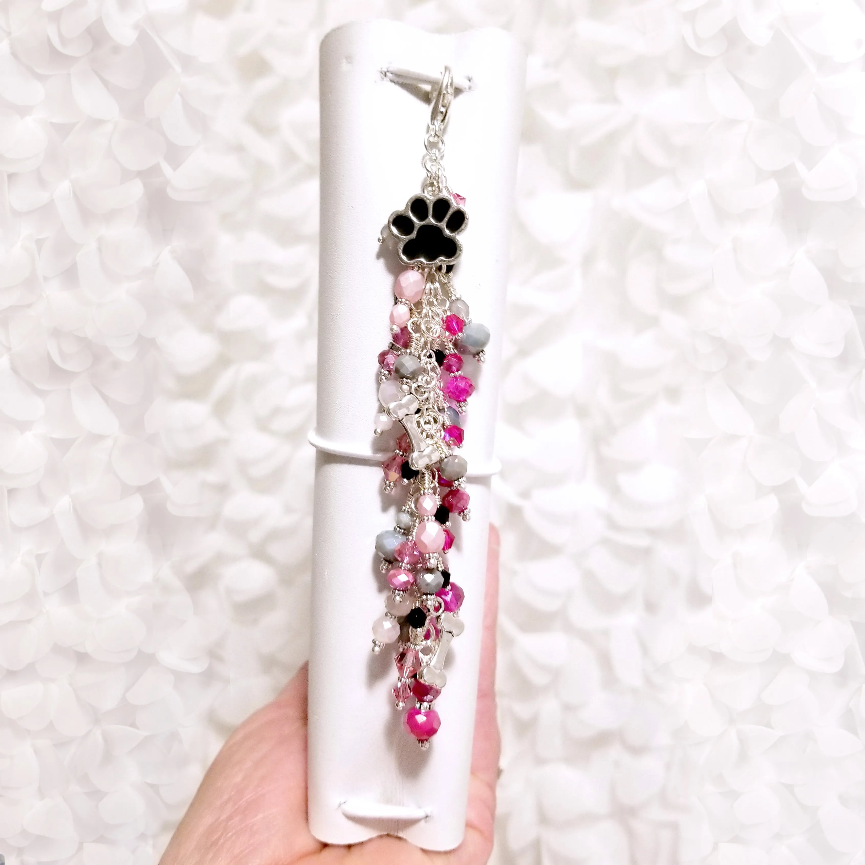 Dog Themed Planner Charm with Pink, Gray and Black Crystals