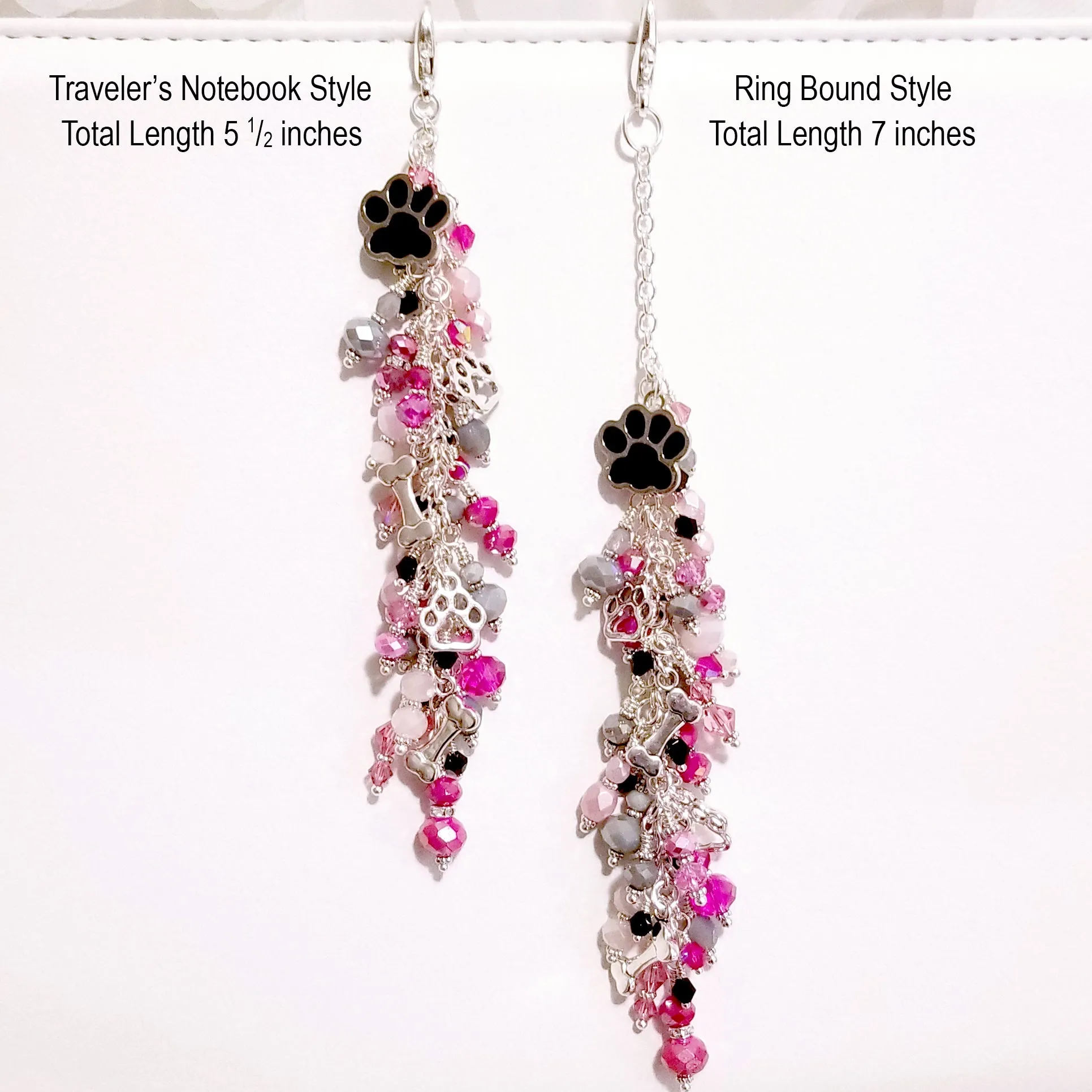 Dog Themed Planner Charm with Pink, Gray and Black Crystals