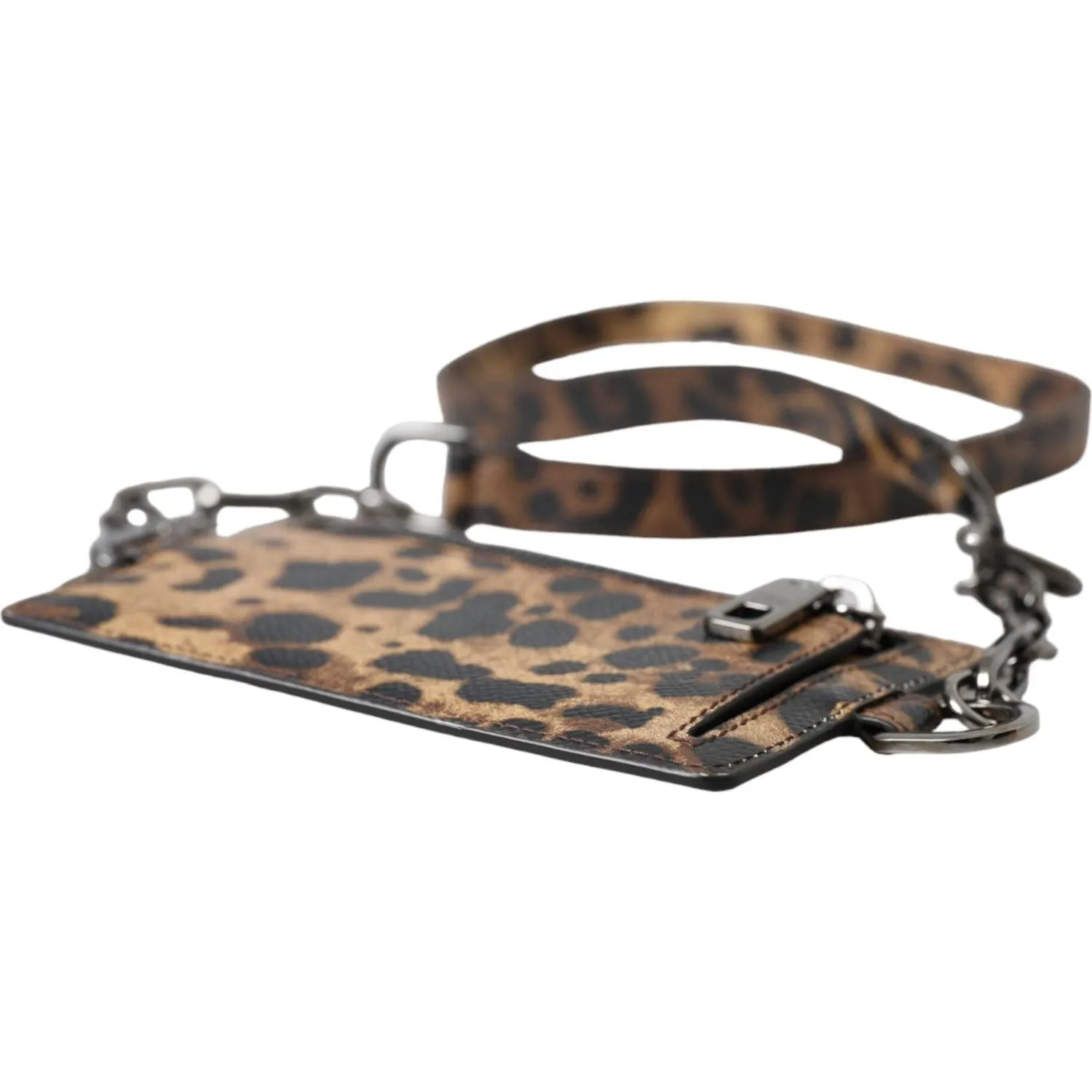 Dolce & Gabbana Brown Leather Leopard Print Logo Plaque Cardholder Wallet