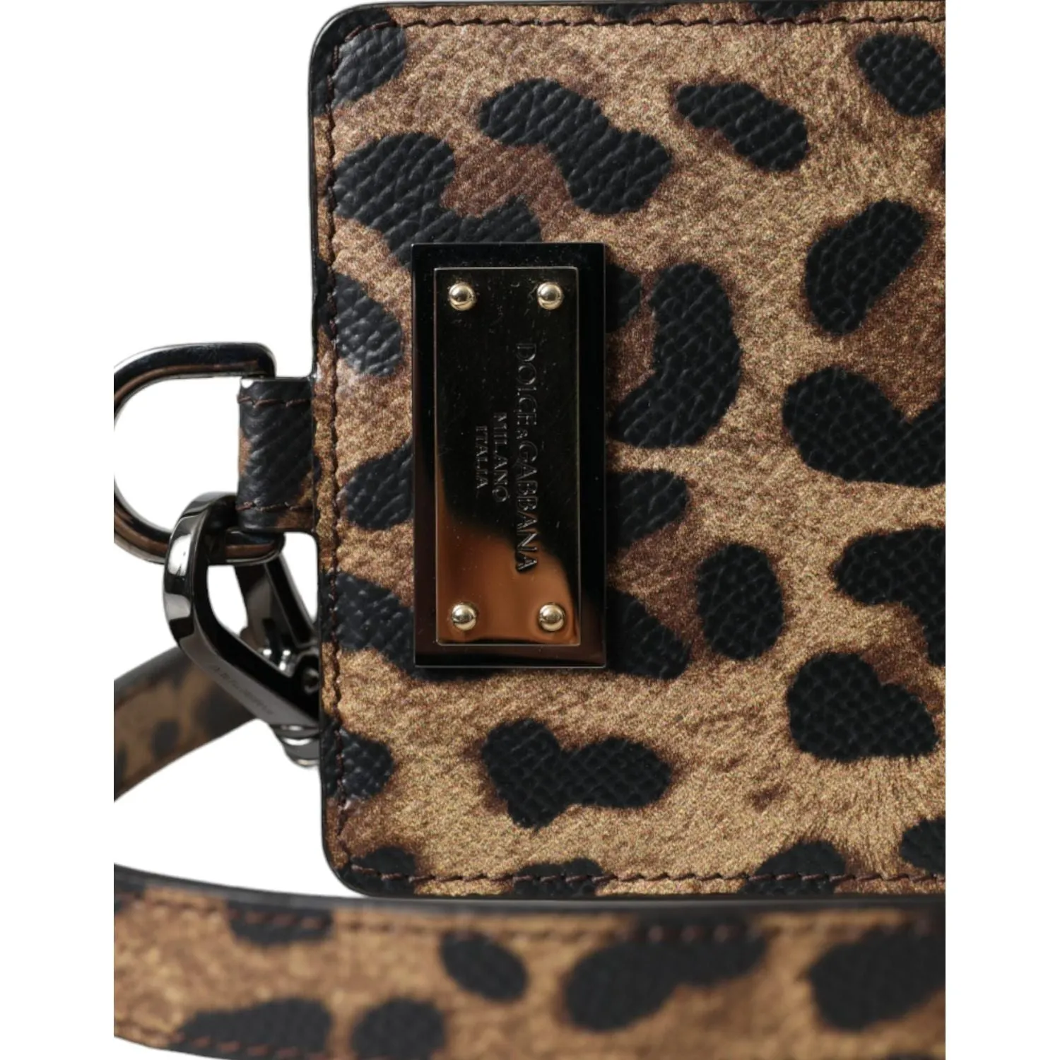 Dolce & Gabbana Brown Leather Leopard Print Logo Plaque Cardholder Wallet