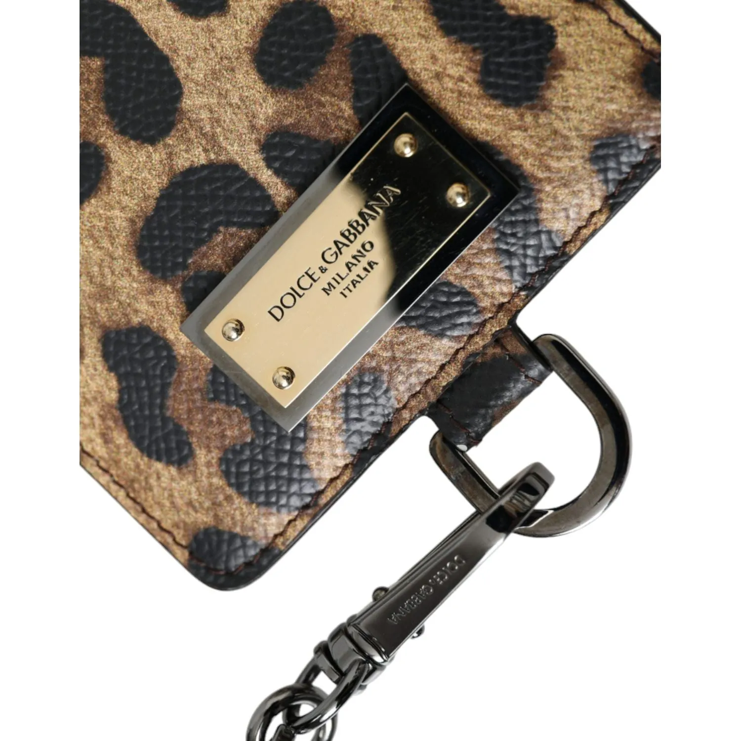 Dolce & Gabbana Brown Leather Leopard Print Logo Plaque Cardholder Wallet