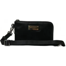 Dolce & Gabbana Elegant Black Nylon Leather Pouch with Silver Details