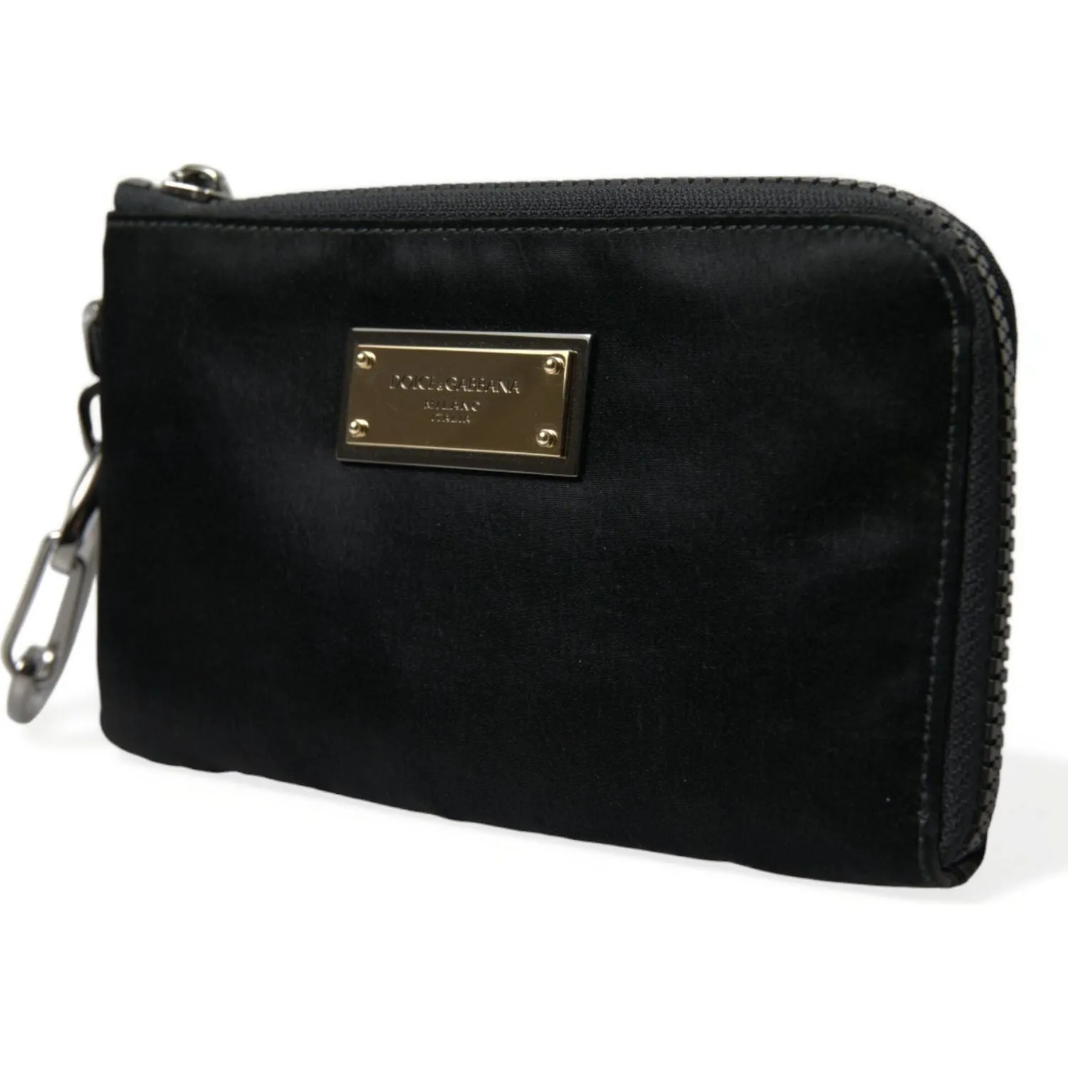 Dolce & Gabbana Elite Black Nylon & Leather Pouch with Logo Detail