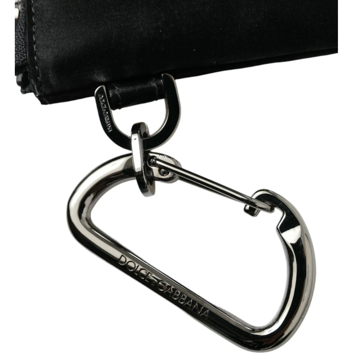 Dolce & Gabbana Elite Black Nylon & Leather Pouch with Logo Detail