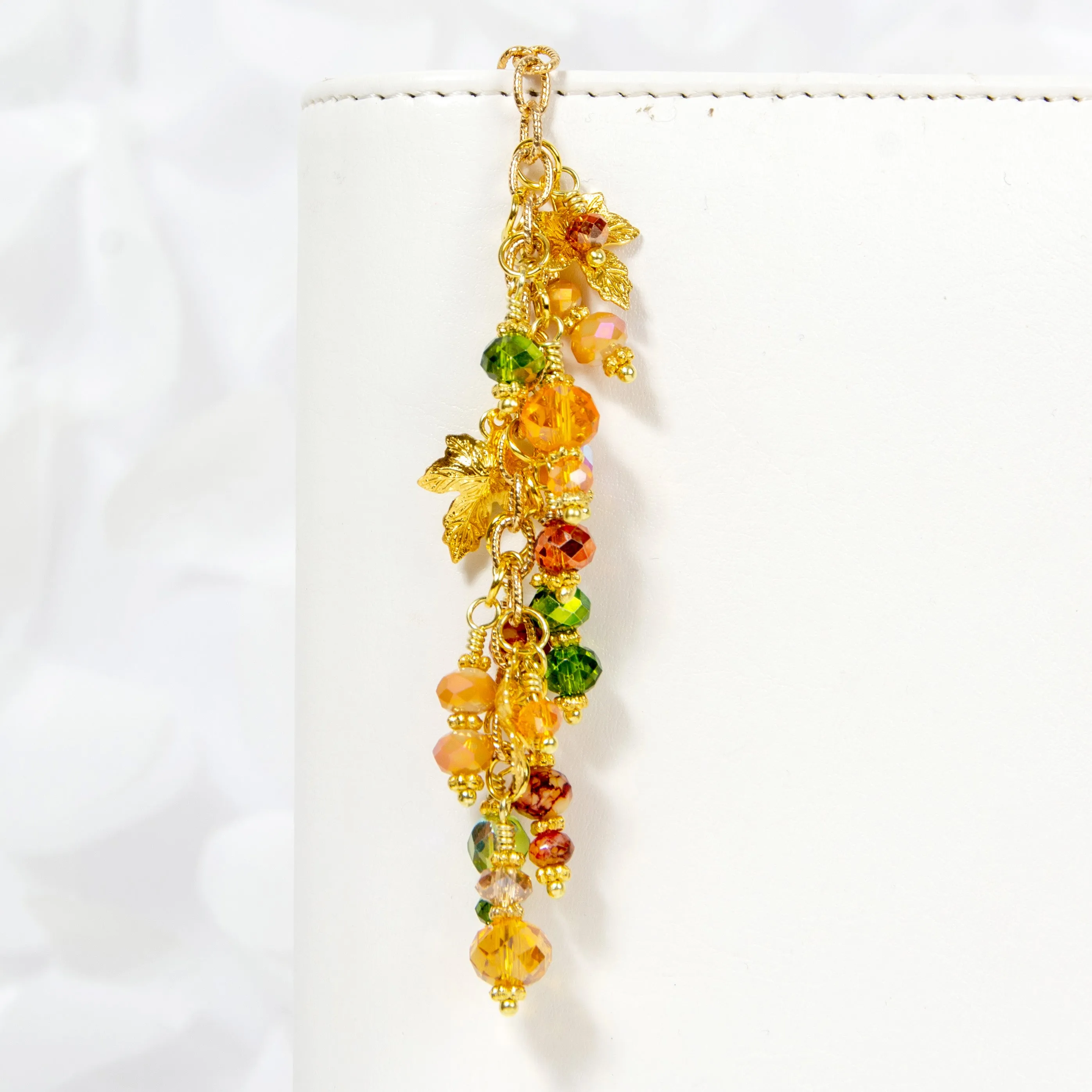 Fall Leaves Dangle Planner Charm with Autumn Toned Crystals - Gold