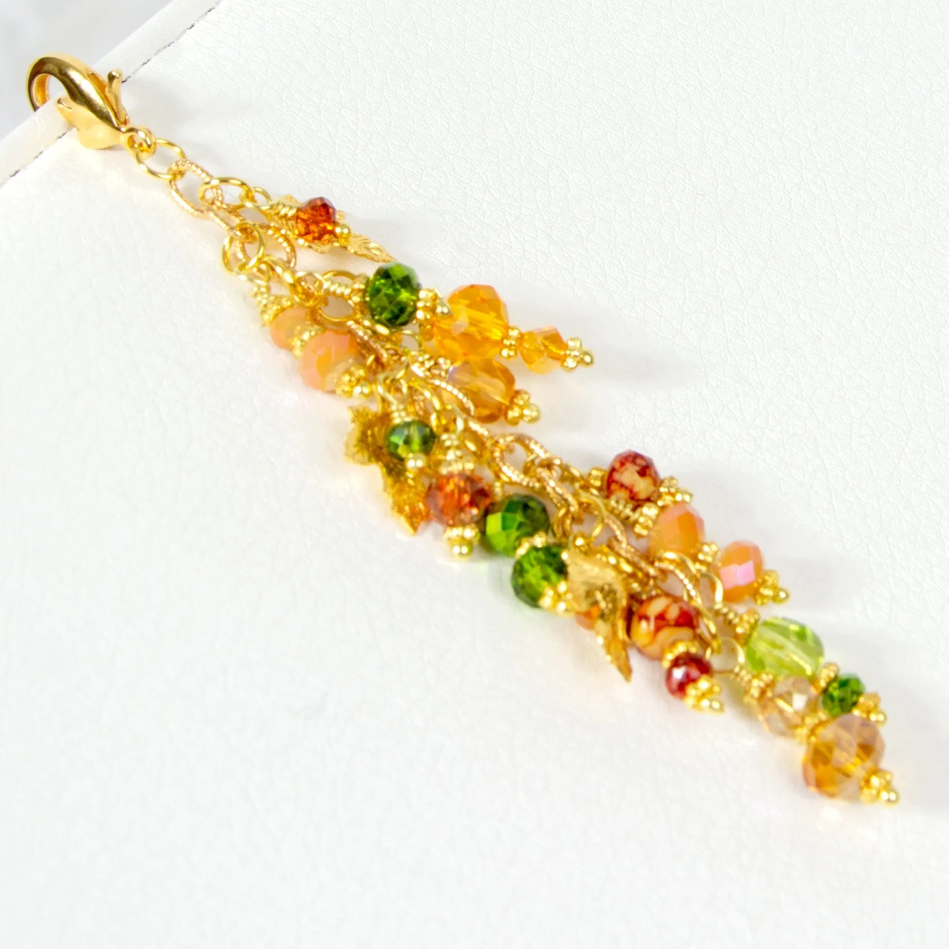 Fall Leaves Dangle Planner Charm with Autumn Toned Crystals - Gold