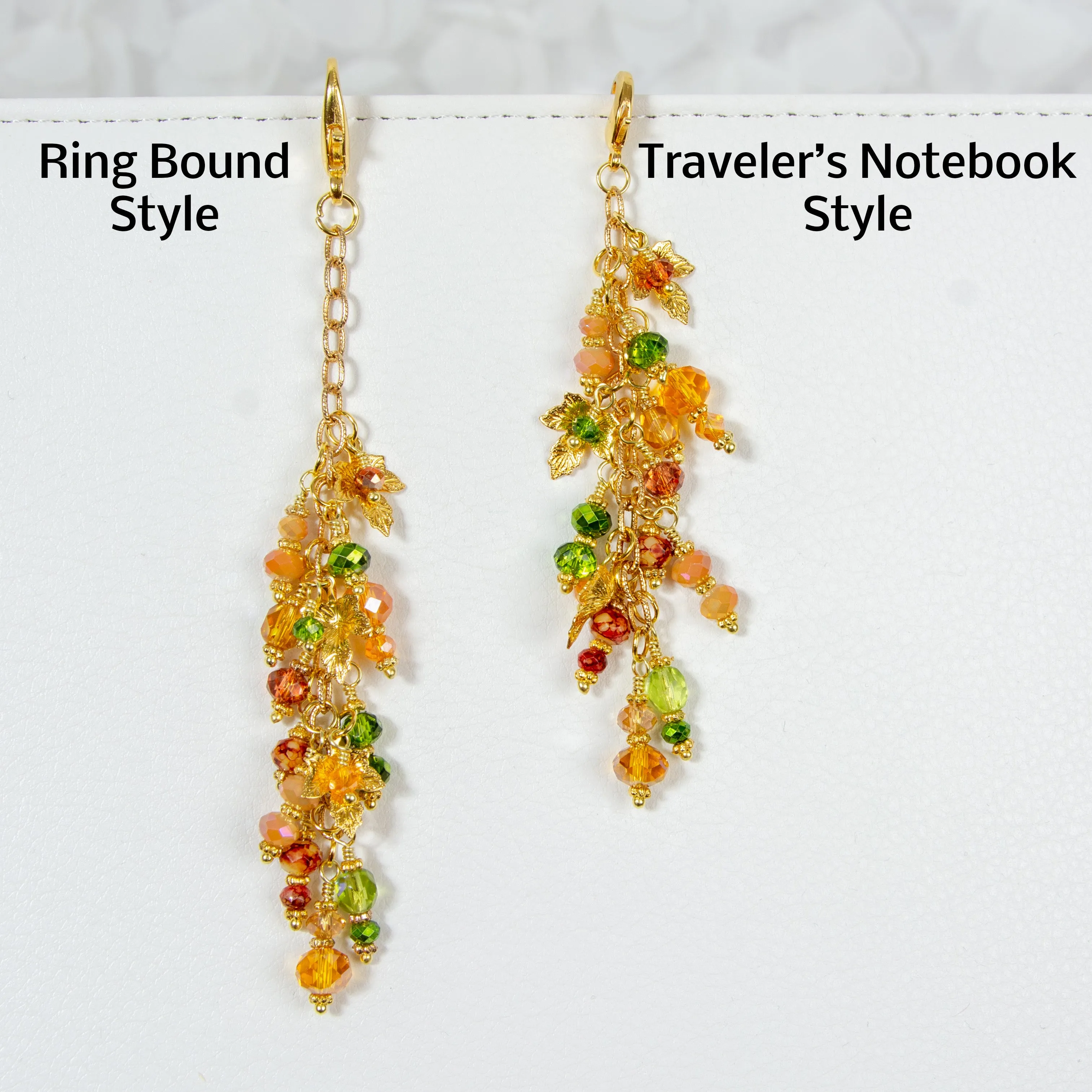 Fall Leaves Dangle Planner Charm with Autumn Toned Crystals - Gold