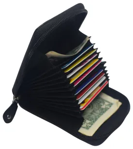 Genuine Leather RFID Accordion Credit Card Holder with Zipper for Women Ladies Wallets RFID3622